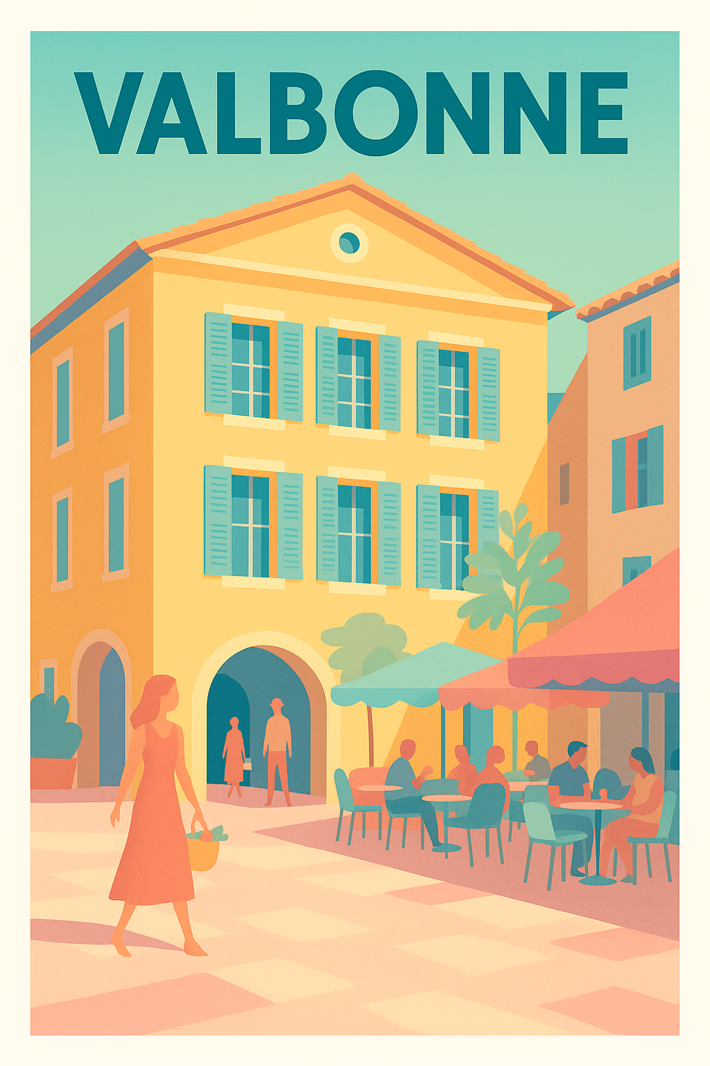 Affiche de Valbonne - L'élégance d'une place ensoleillée