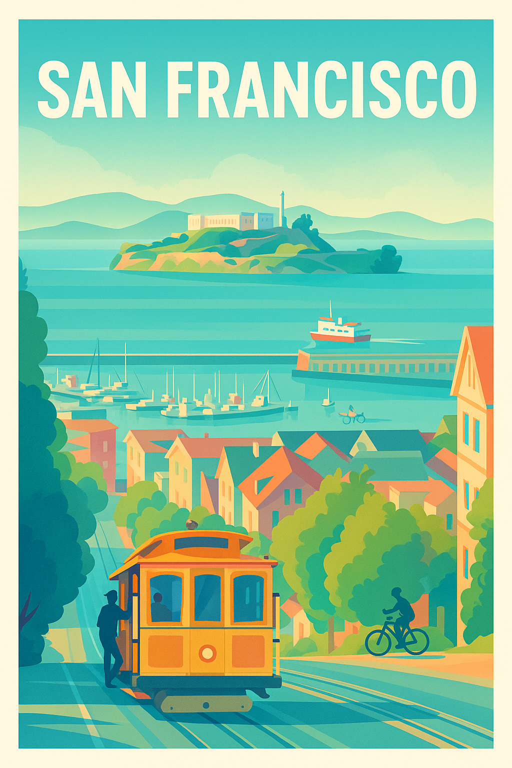 Affiche de San Francisco - L'authenticité du tramway en bord de baie