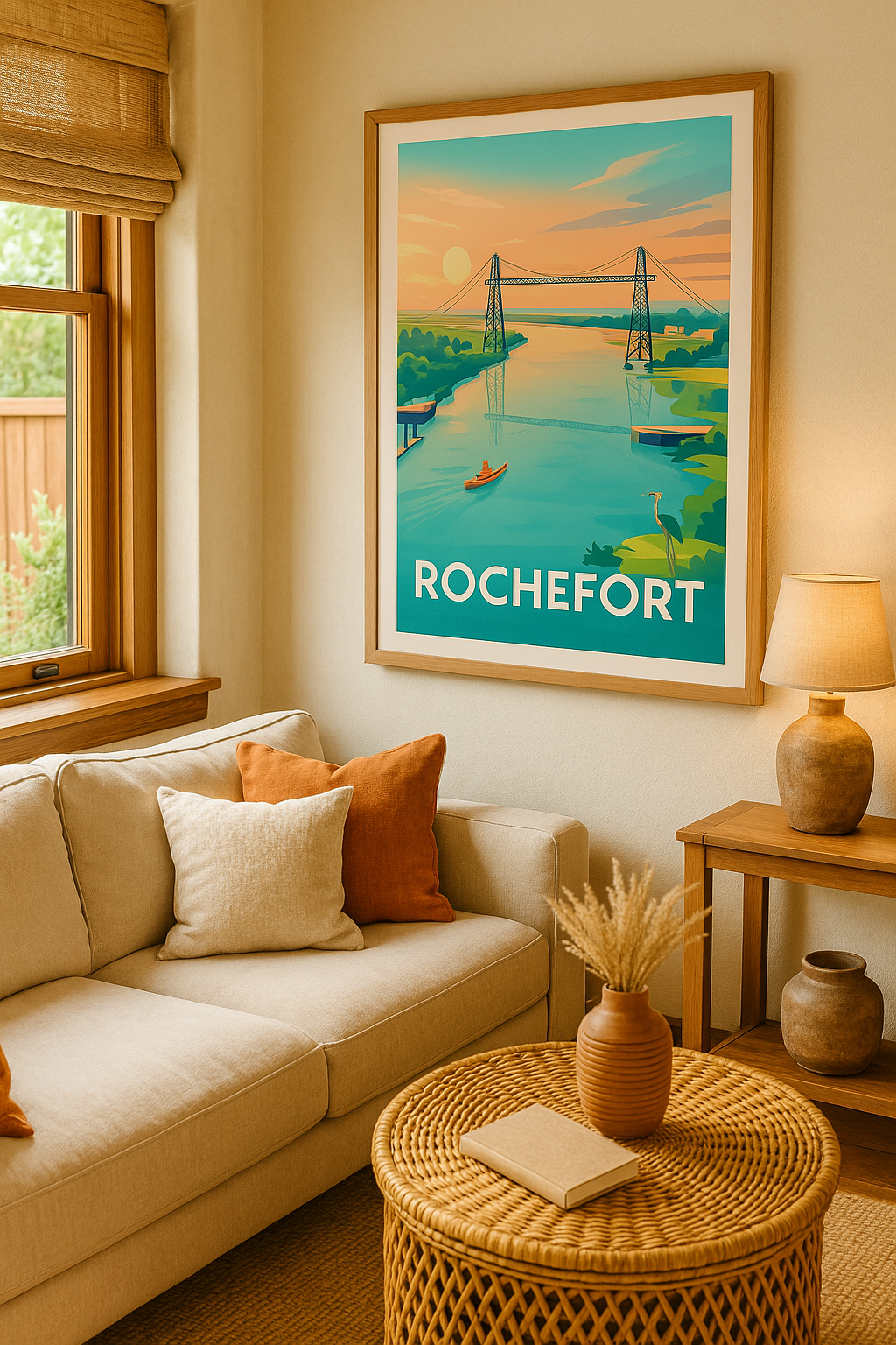 Mise en situation Affiche Rochefort - L'élégance du pont transbordeur au crépuscule