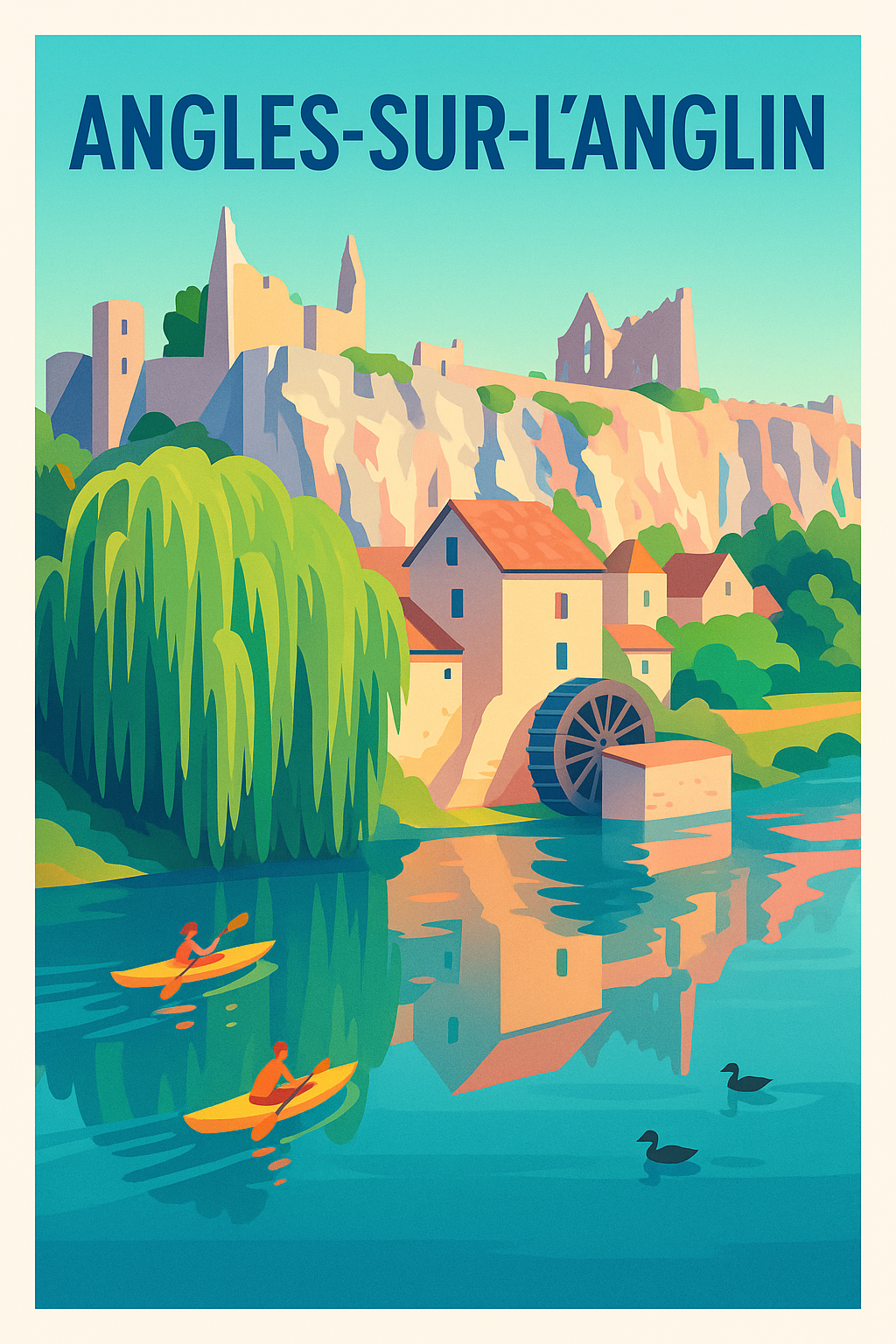 Affiche Angles-sur-l'Anglin — Charme bucolique au fil de l'eau · poster d'art de Angles-sur-l'Anglin