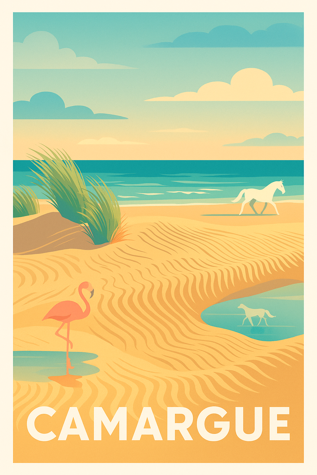 Affiche Camargue — Évasion entre sable et mer · poster d'art de Camargue
