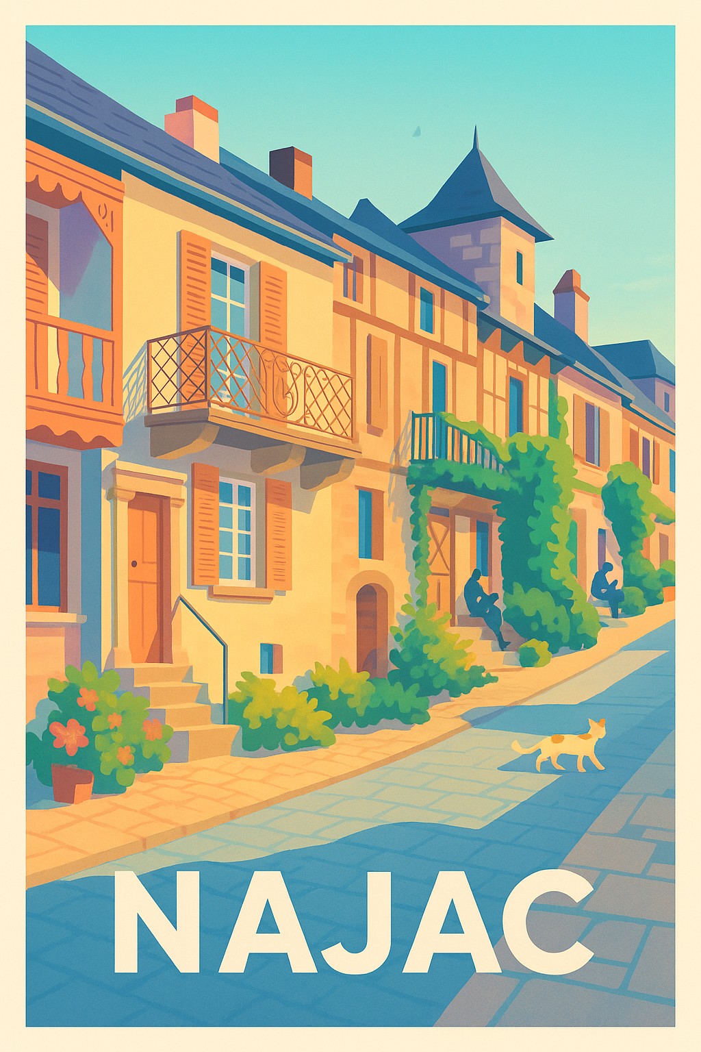 Affiche Najac — Charme et douceur d'une ruelle ensoleillée · poster d'art de Najac