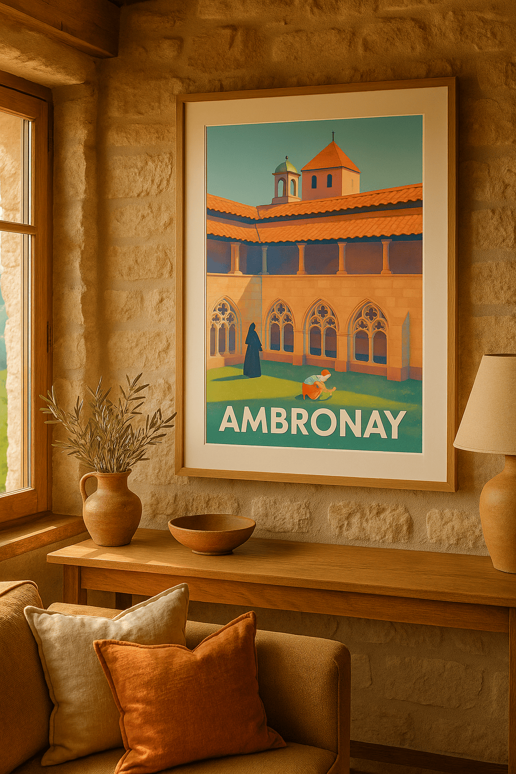 Affiche Ambronay — Tranquillité au cœur du cloître · poster d'art de Ambronay