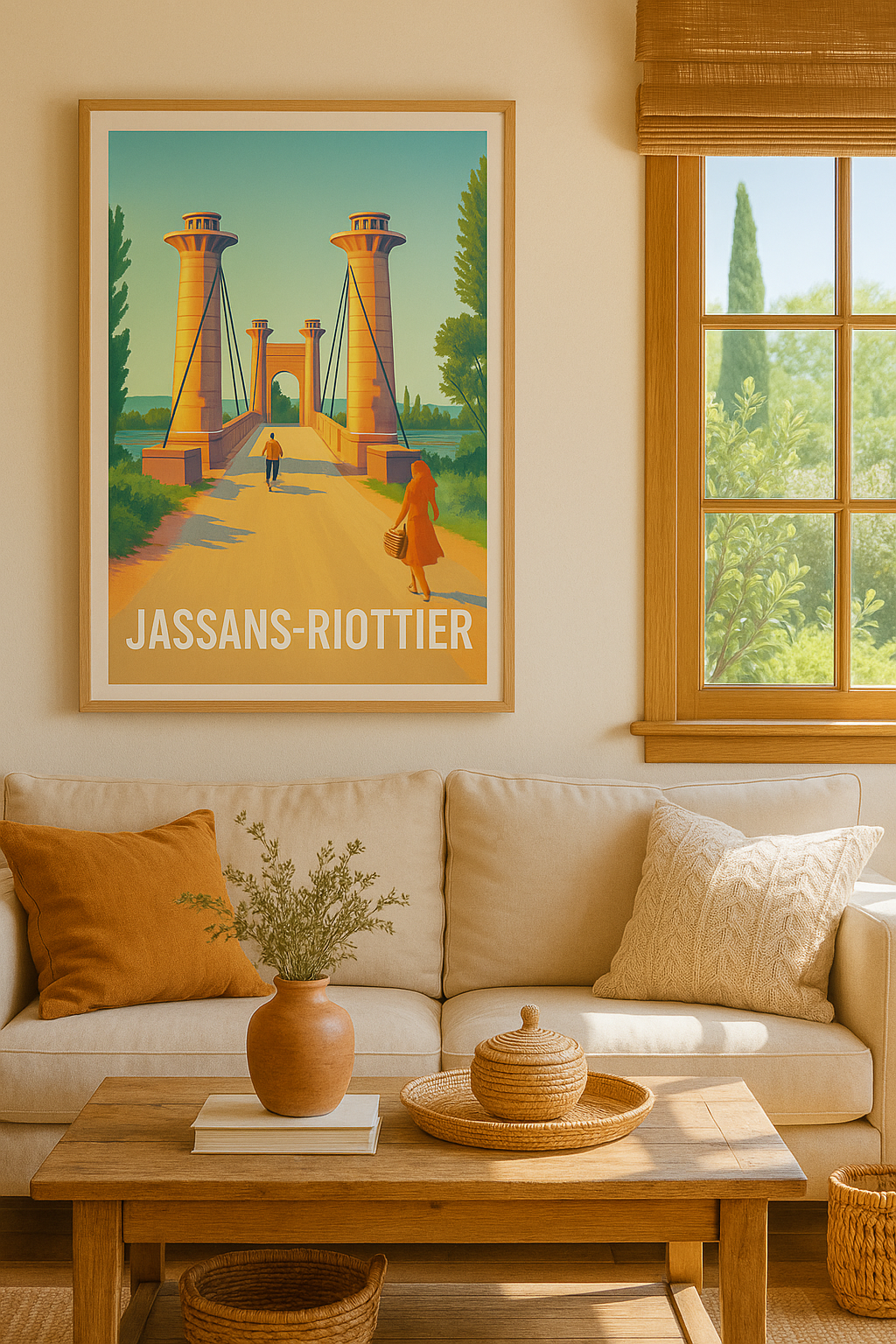 Affiche Jassans-Riottier — Charme et sérénité au pont historique · poster d'art de Jassans-Riottier
