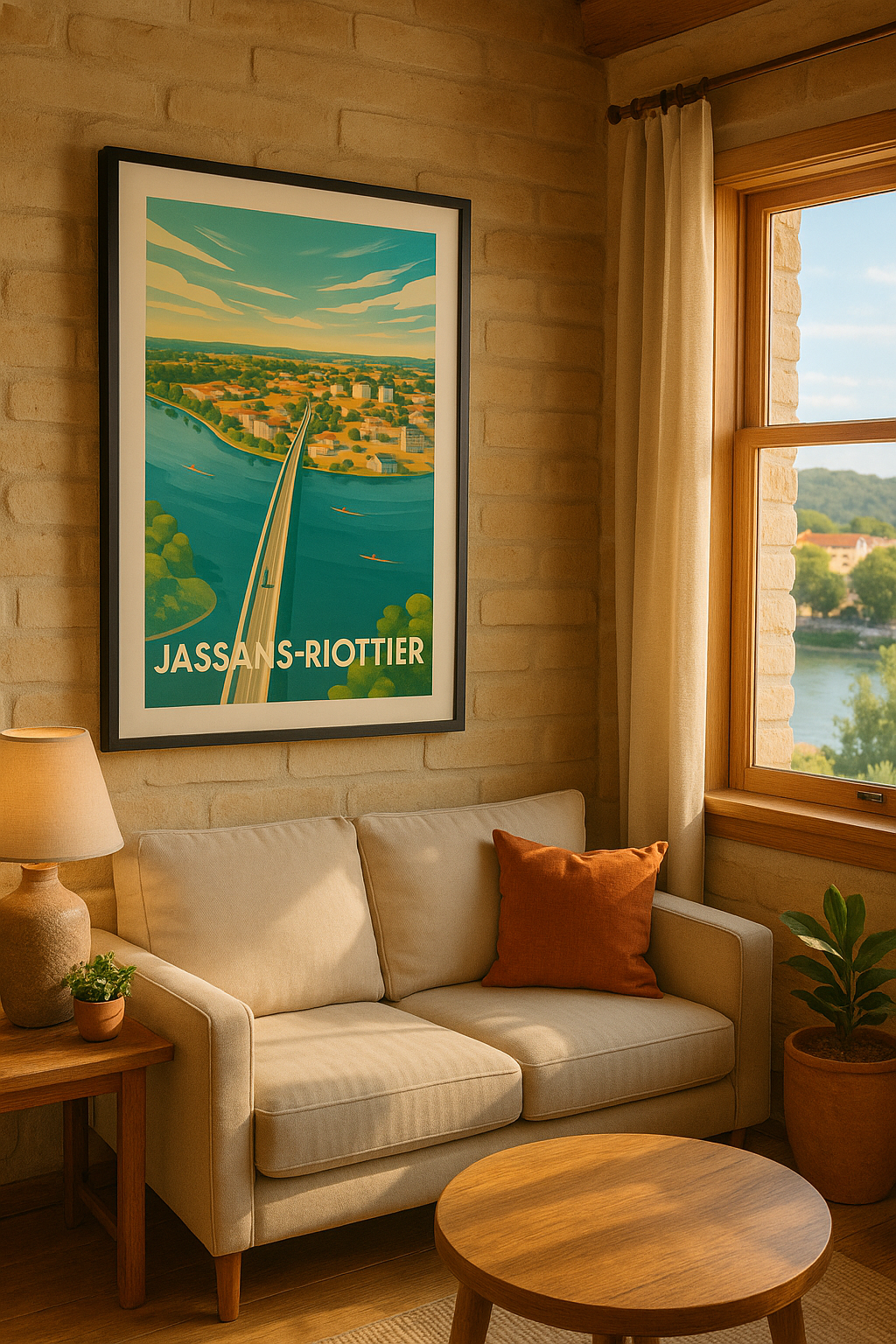 Affiche Jassans-Riottier — Une échappée douce au fil de l'eau · poster d'art de Jassans-Riottier
