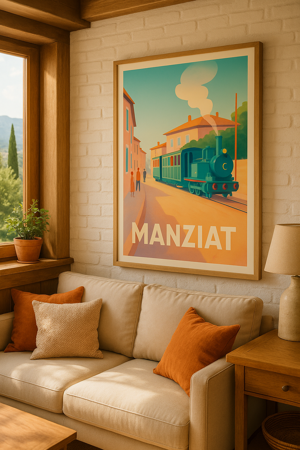 Affiche Manziat — Voyage rétro au pays des trains à vapeur · poster d'art de Manziat