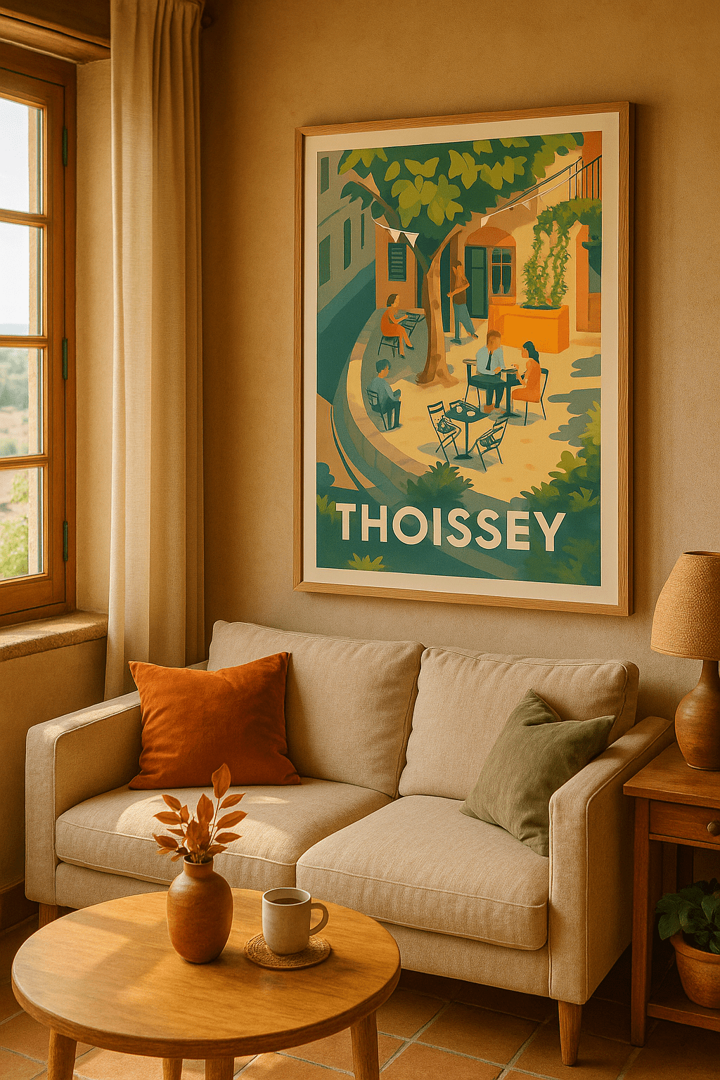 Affiche Thoissey — L'élégance tranquille des terrasses ombragées · poster d'art de Thoissey