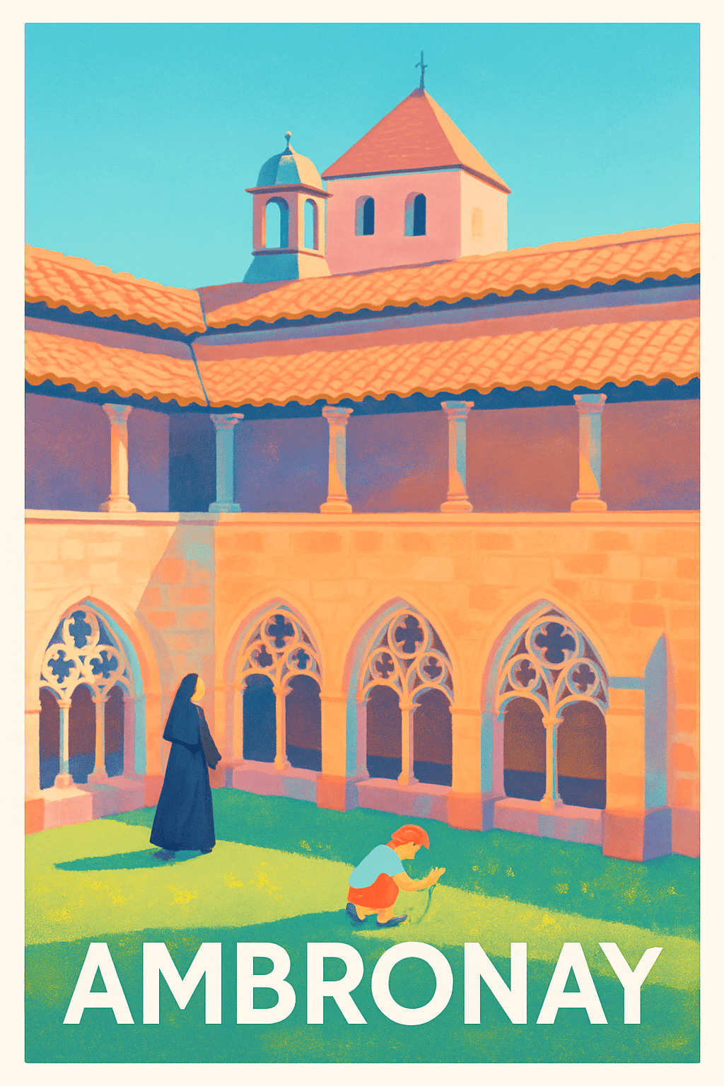 Ain France Pas de Cadre / 20 × 30cm Affiche de Ambronay - Tranquillité au cœur du cloître