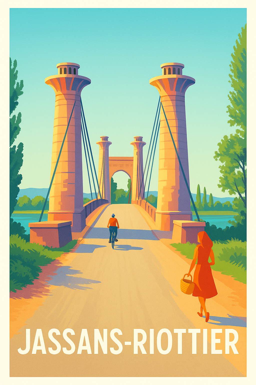 Affiche Jassans-Riottier — Charme et sérénité au pont historique · poster d'art de Jassans-Riottier
