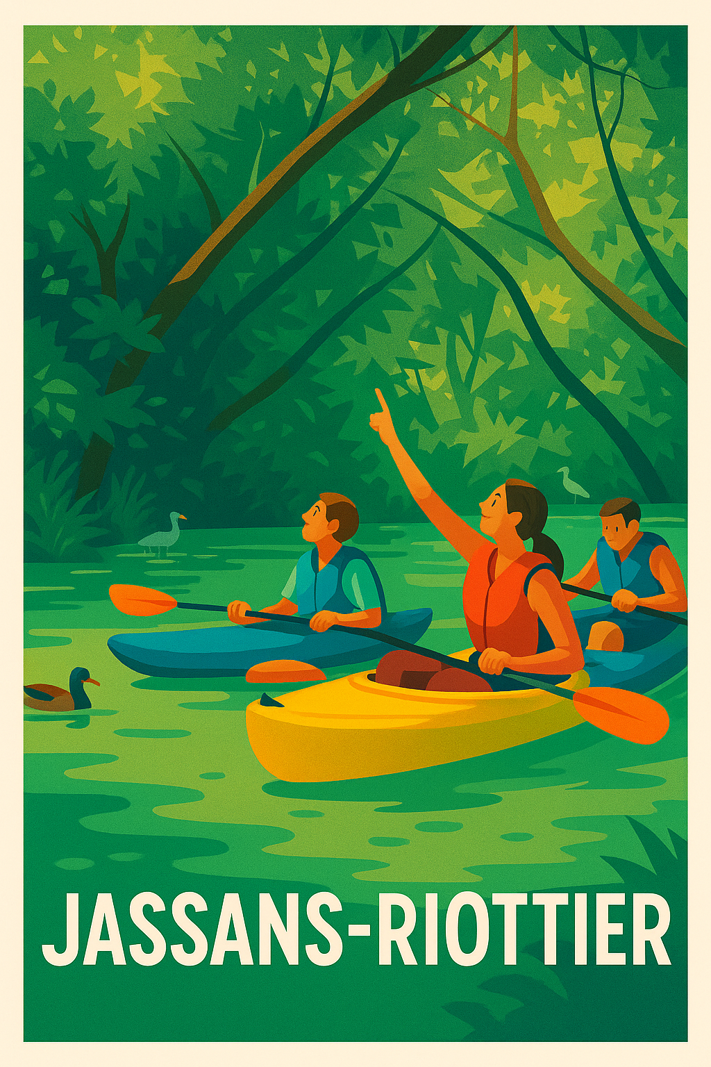 Affiche Jassans-Riottier — Évasion Nature et Aventure en Canoë · poster d'art de Jassans-Riottier