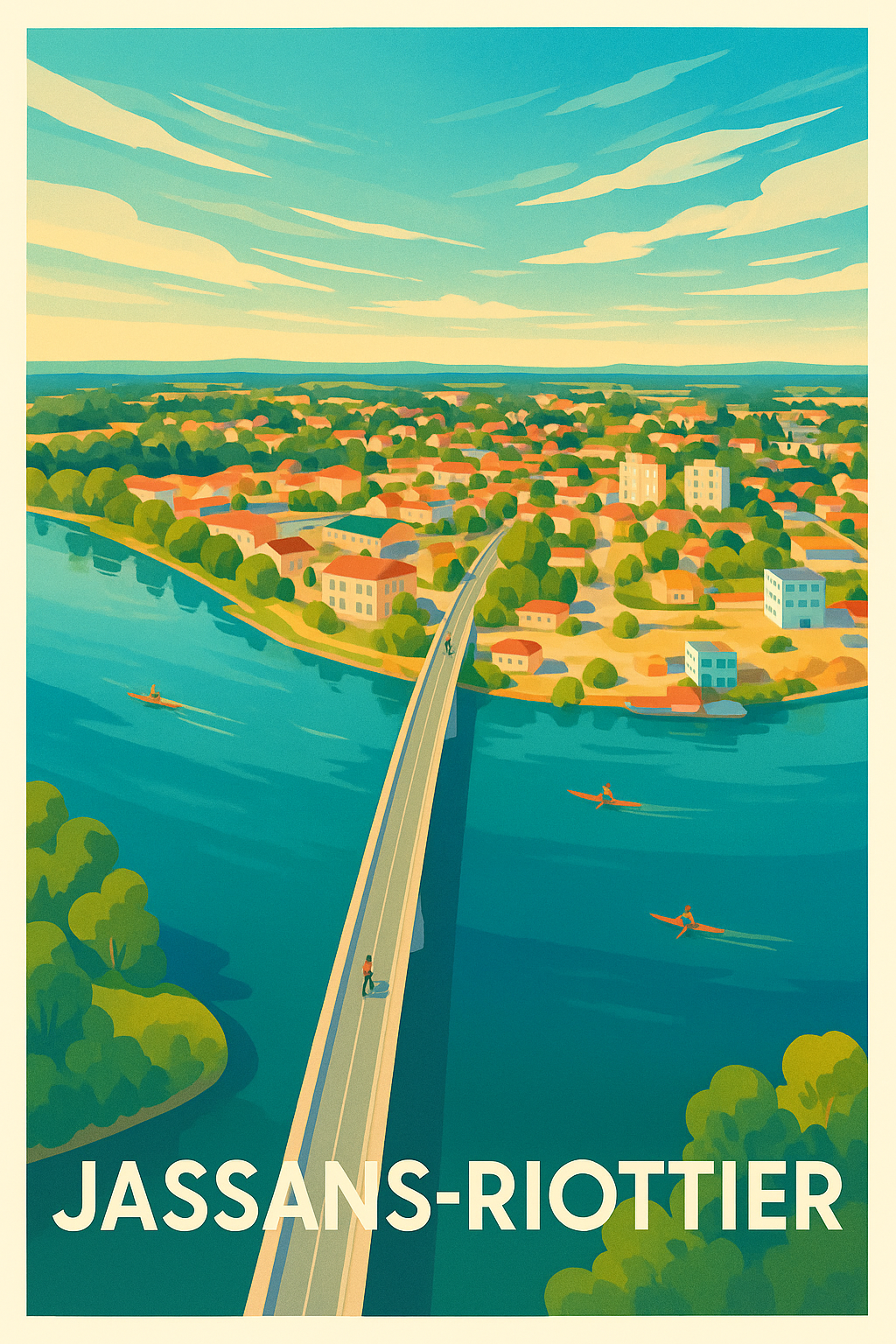 Affiche Jassans-Riottier — Une échappée douce au fil de l'eau · poster d'art de Jassans-Riottier