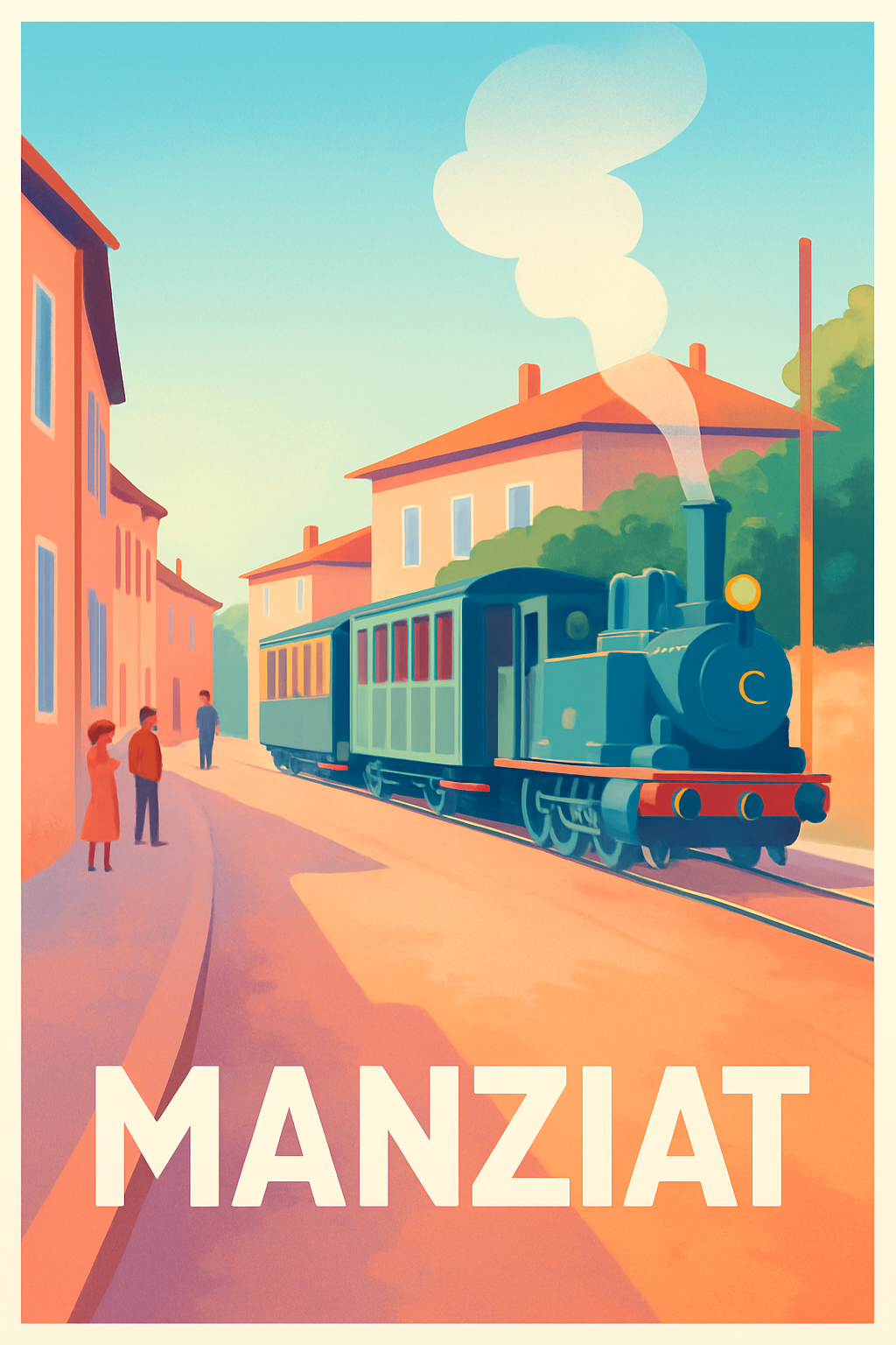Affiche Manziat — Voyage rétro au pays des trains à vapeur · poster d'art de Manziat