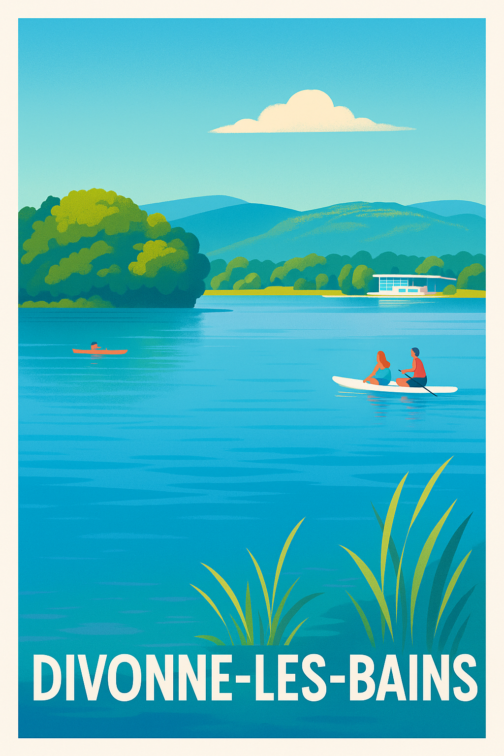 Affiche Divonne-les-Bains — Évasion et détente au bord de l'eau · poster d'art de Divonne-les-Bains