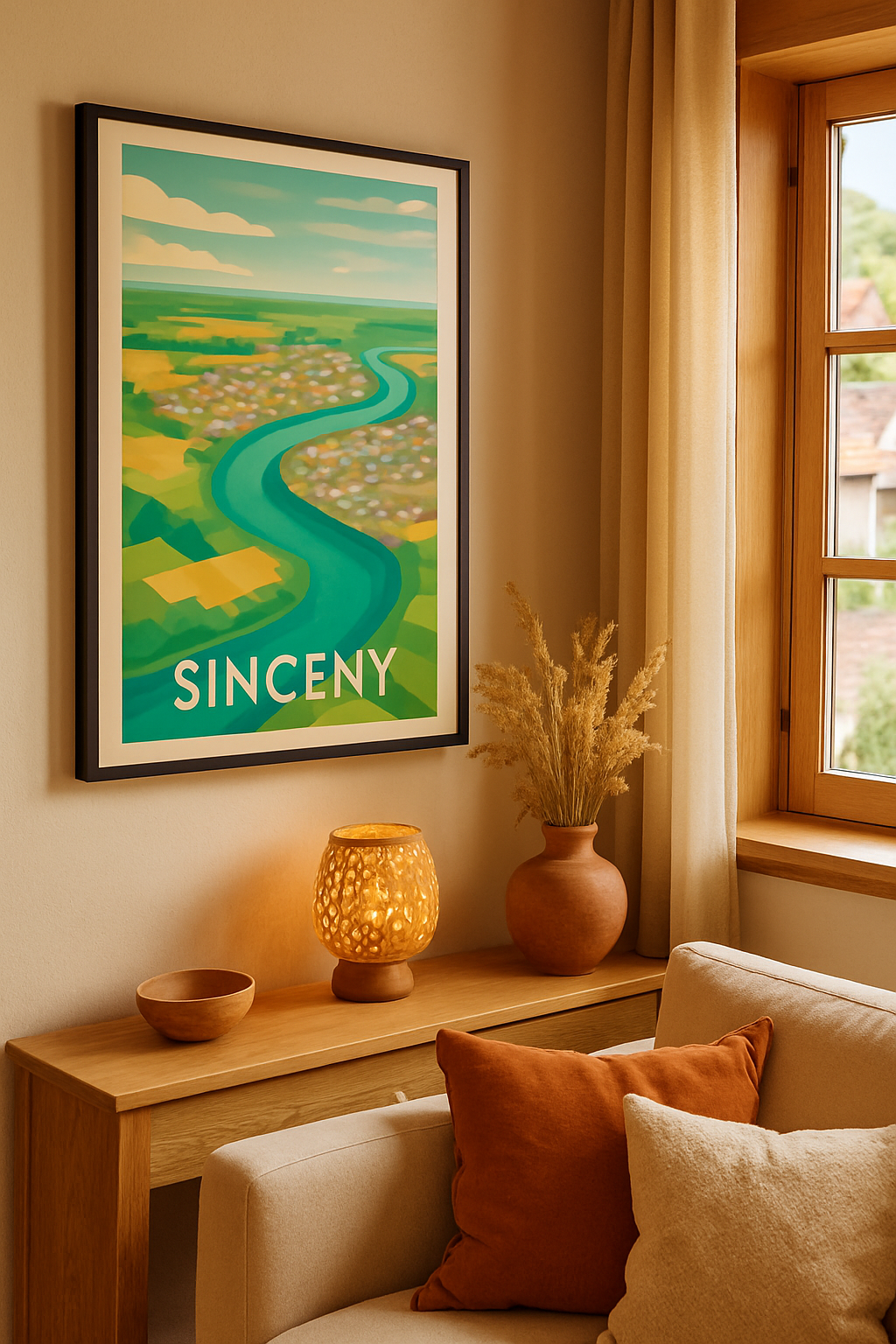 Affiche Sinceny — Harmonie naturelle au fil de l'eau · poster d'art de Sinceny