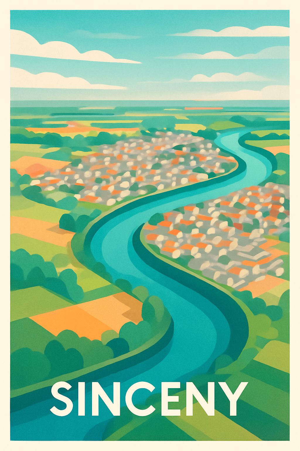 Affiche Sinceny — Harmonie naturelle au fil de l'eau · poster d'art de Sinceny