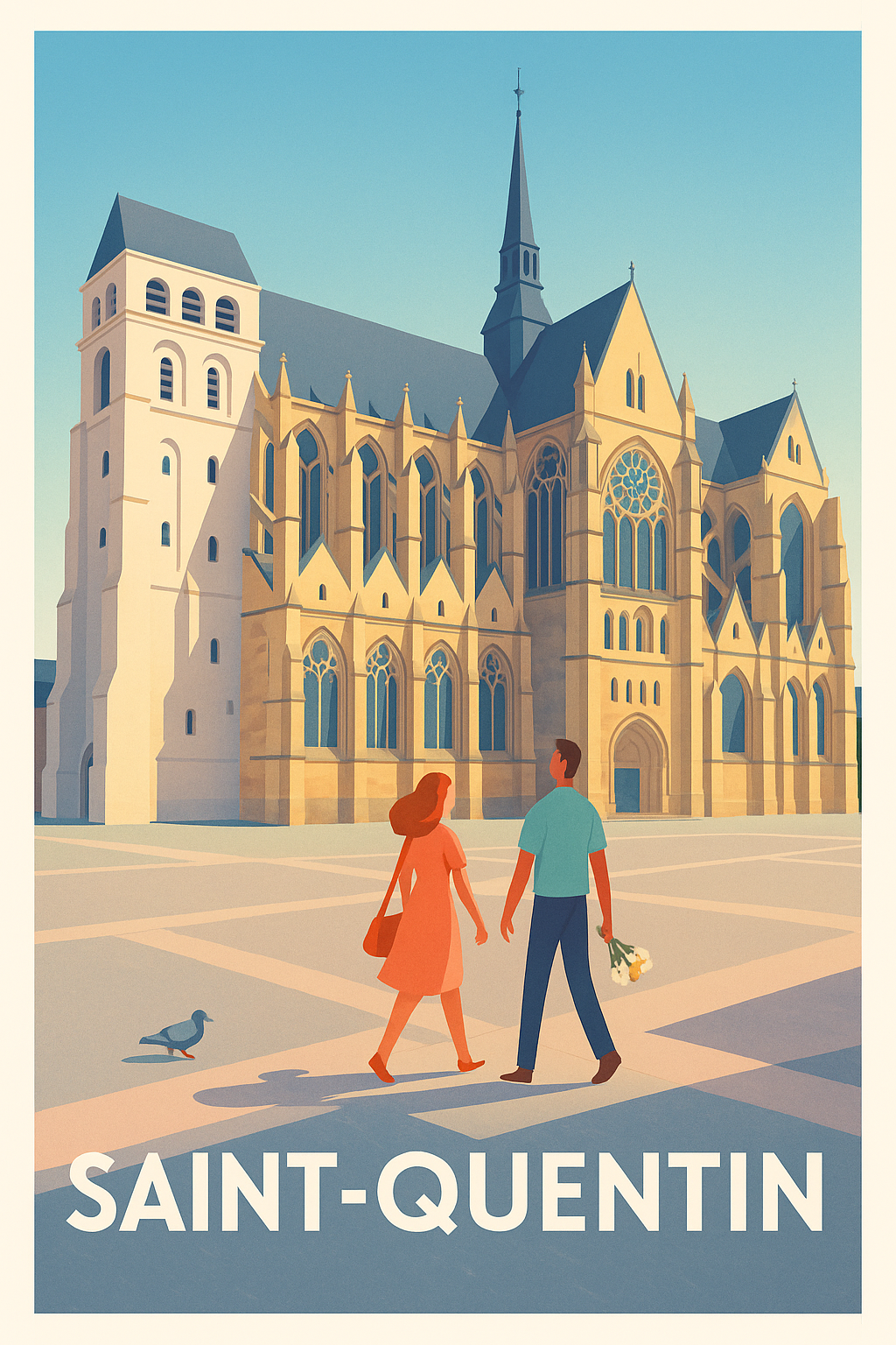 Affiche Saint-Quentin — Promenade romantique devant la Basilique · poster d'art de Saint-Quentin
