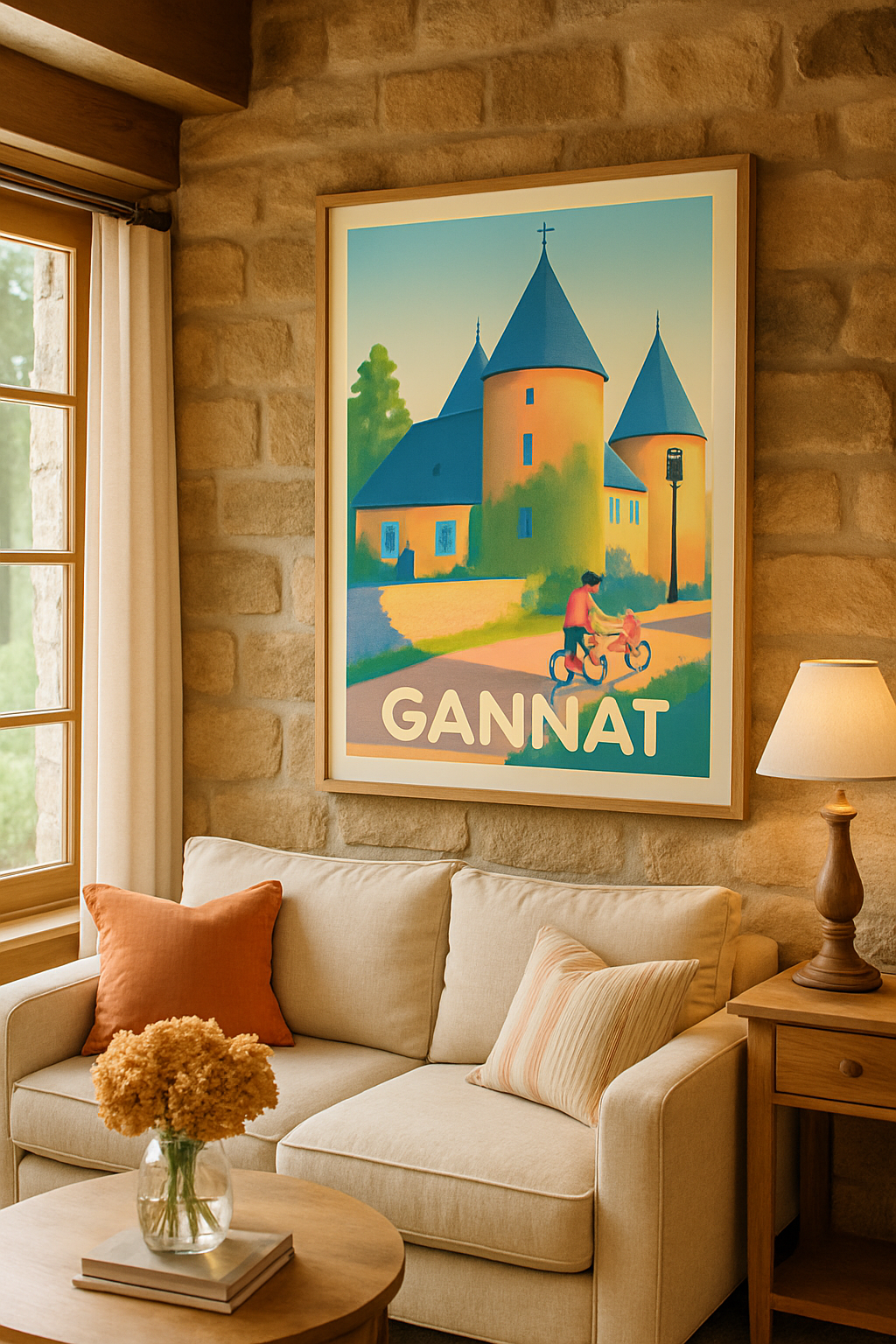 Affiche Gannat — Le charme paisible des ruelles à vélo · poster d'art de Gannat