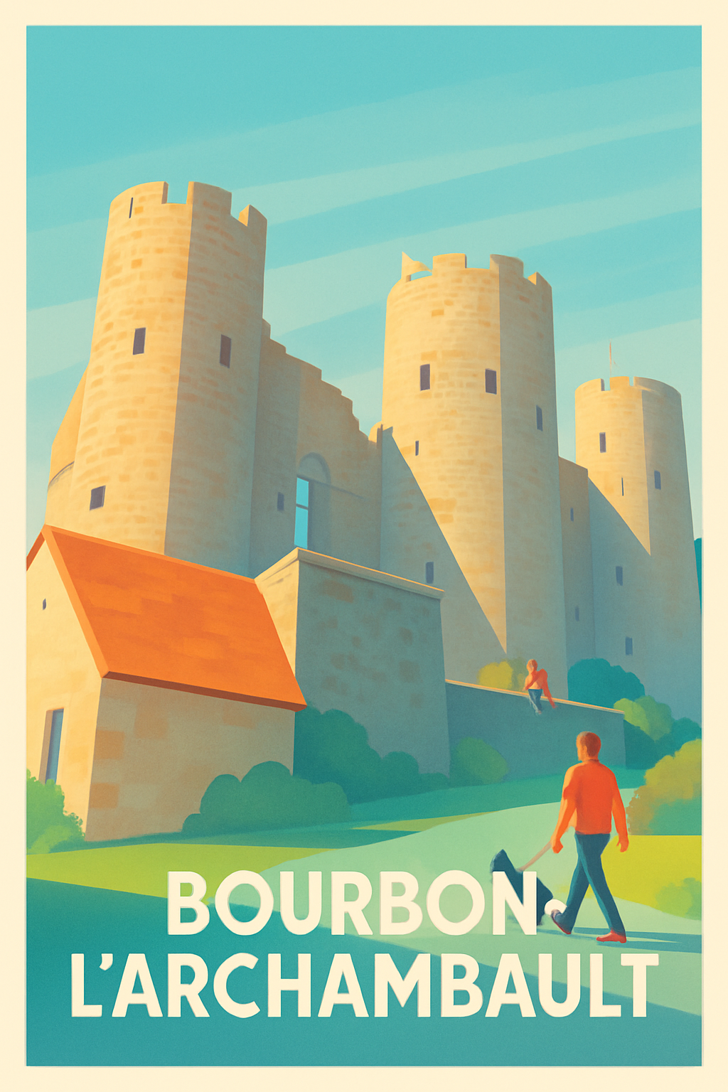 Allier France Pas de Cadre / 20 × 30cm Affiche de Bourbon-L'Archambault - Promenade historique au Château
