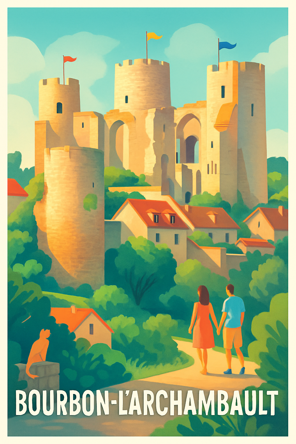 Allier France Pas de Cadre / 20 × 30cm Affiche de Bourbon-l'Archambault - Un voyage romantique au cœur d’un patrimoine médiéval