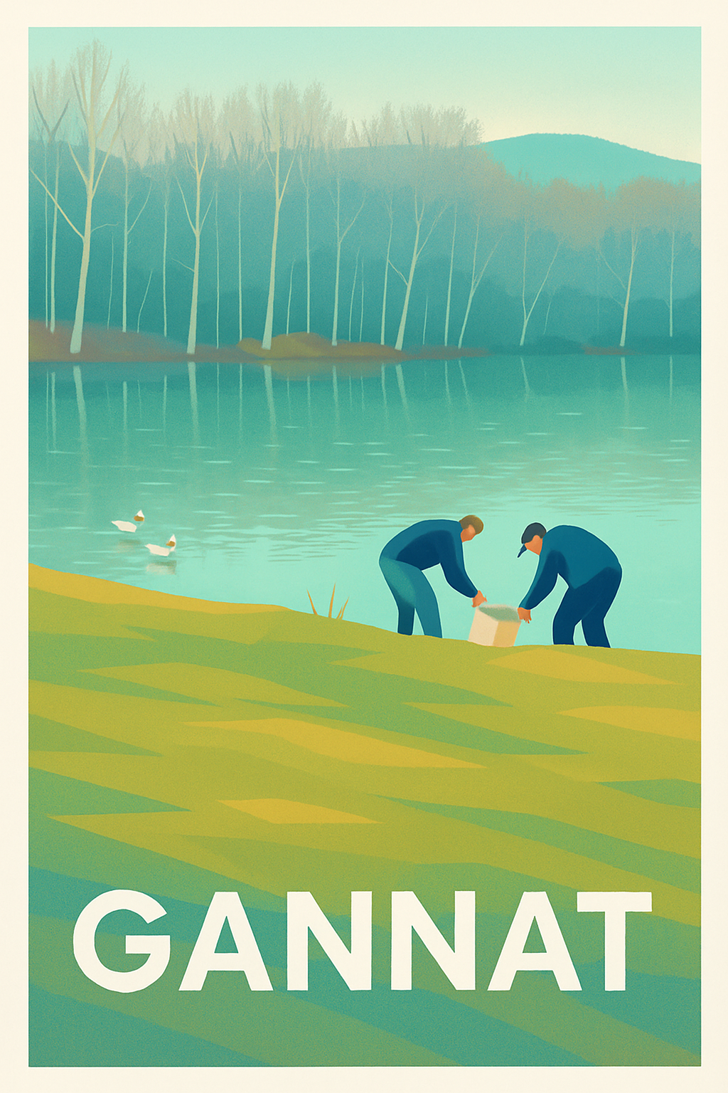 Allier France Pas de Cadre / 20 × 30cm Affiche de Gannat - Sérénité au bord de l'eau