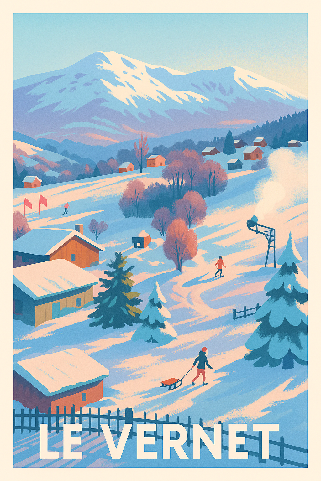 Allier France Pas de Cadre / 20 × 30cm Affiche de Le Vernet - Charme hivernal des montagnes