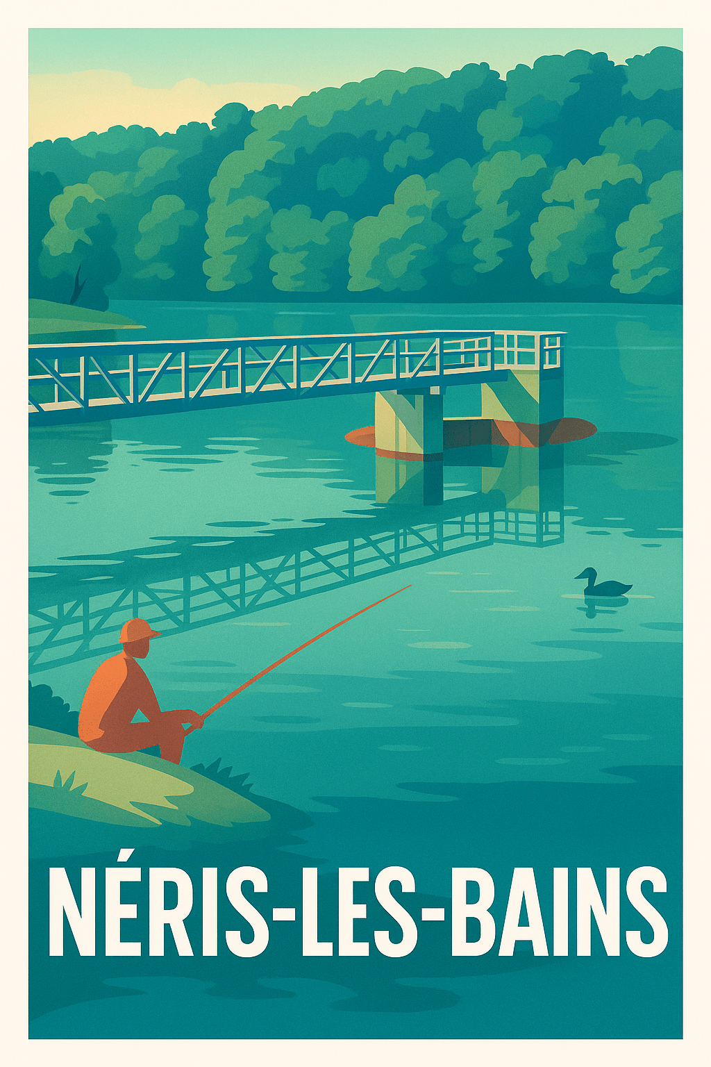 Allier France Pas de Cadre / 20 × 30cm Affiche de Néris-les-Bains - Tranquillité au bord de l'eau