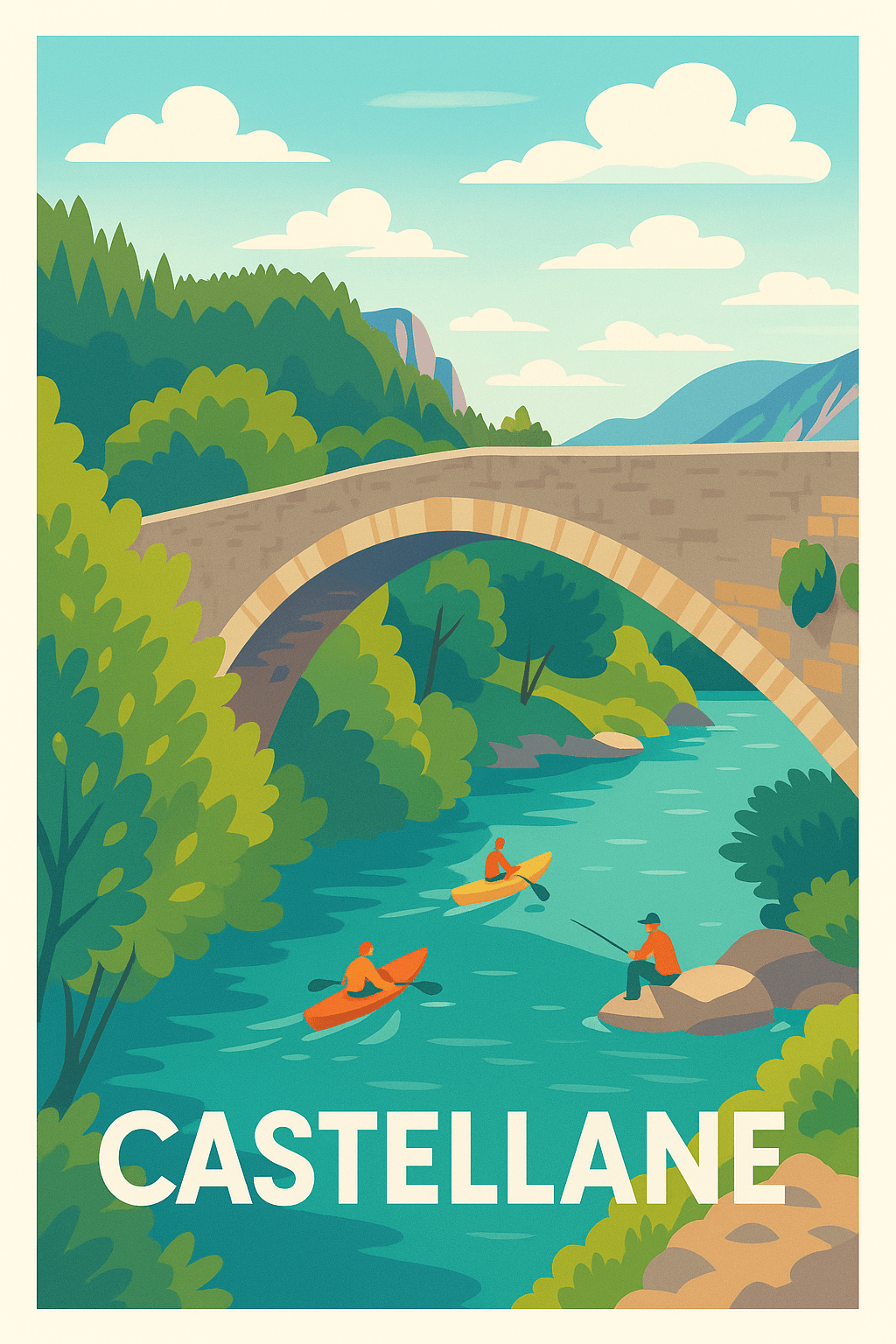 Alpes-de-Haute-Provence France Pas de Cadre / 20 × 30cm Affiche de Castellane - Entre nature et aventures aquatiques