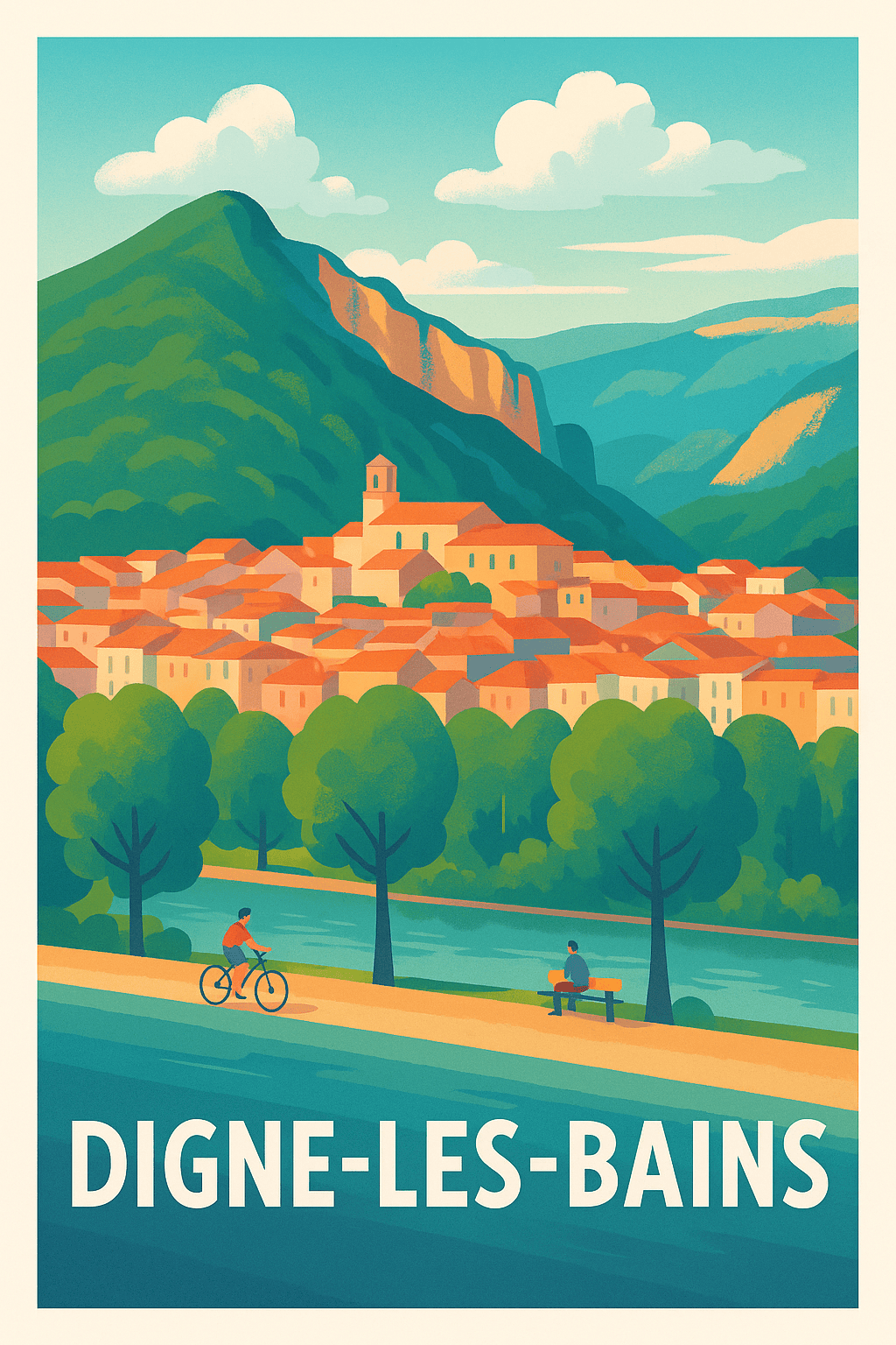 Alpes-de-Haute-Provence France Pas de Cadre / 20 × 30cm Affiche de Digne-les-Bains - Charme provençal au fil de l'eau