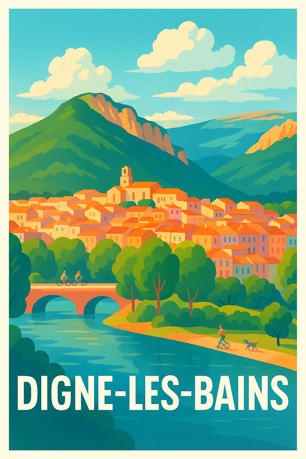 Affiche Digne-les-Bains — Charme Provençal en Plein Cœur des Alpes · poster d'art de Digne-les-Bains