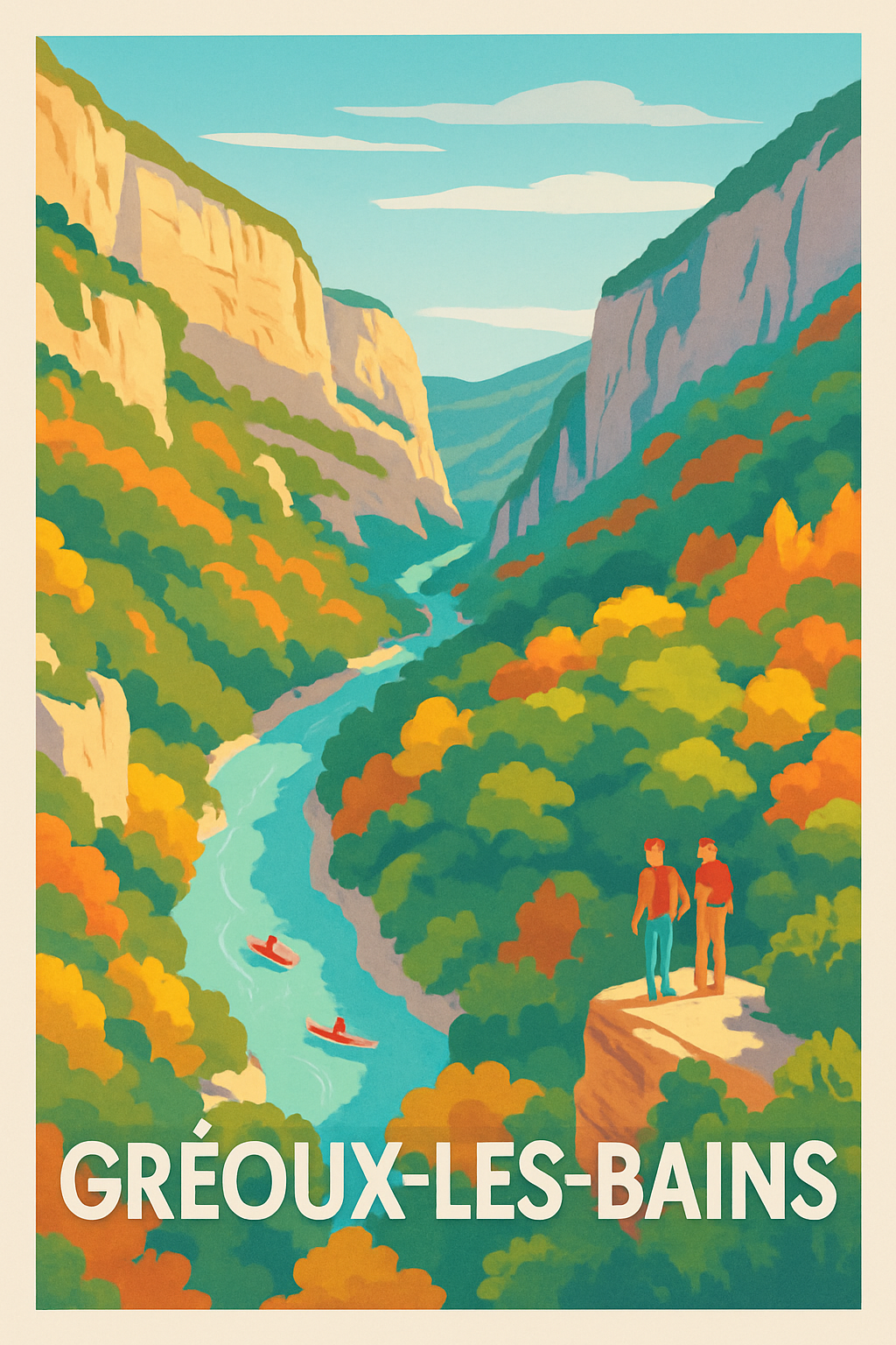 Alpes-de-Haute-Provence France Pas de Cadre / 20 × 30cm Affiche de Gréoux-les-Bains - L'évasion au cœur des gorges