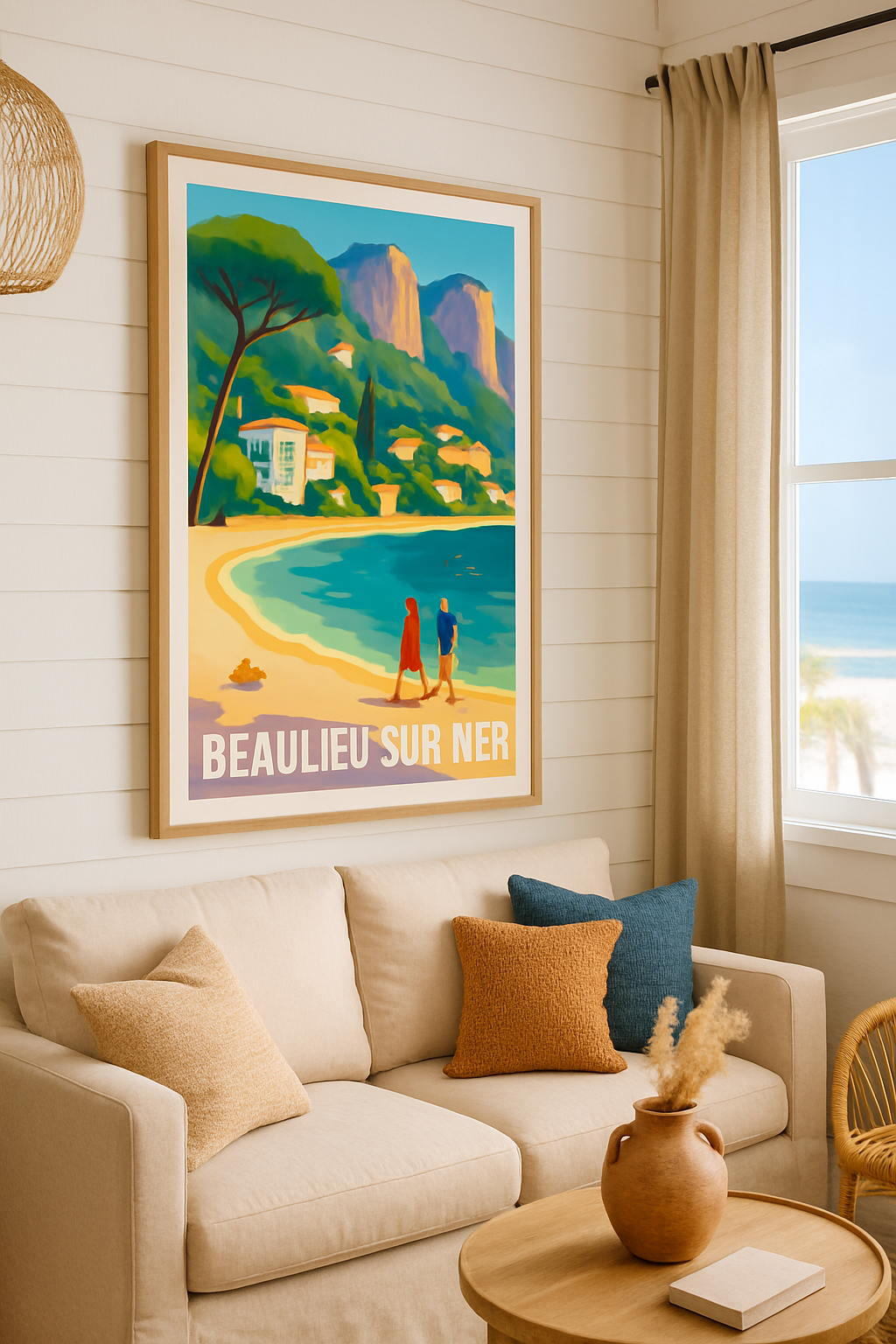 Affiche Beaulieu-sur-Mer — Promenade en bord de mer ensoleillée · poster d'art de Beaulieu-sur-Mer