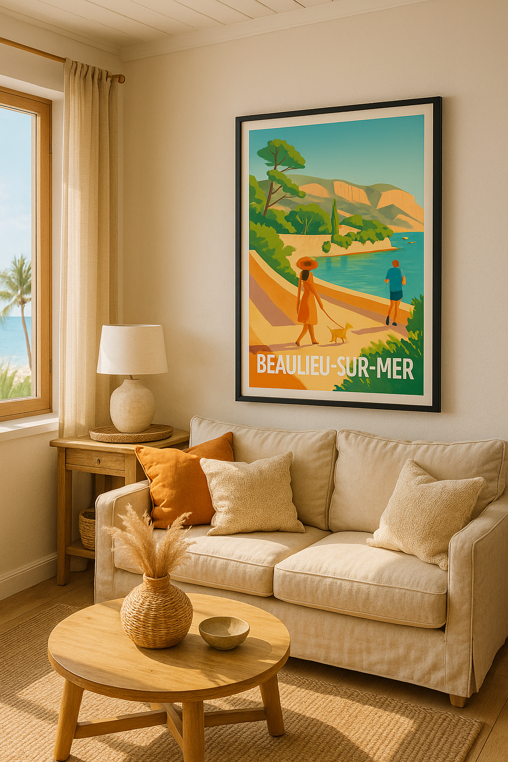 Alpes-Maritimes France Affiche de Beaulieu-sur-Mer - Promenade ensoleillée au bord de l'eau