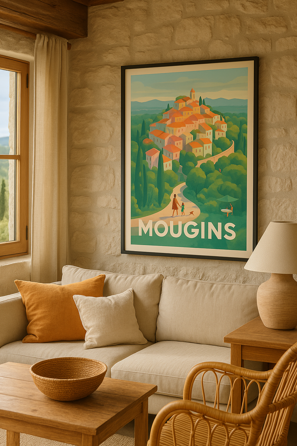 Affiche Mougins — Promenade au cœur d'un village provençal · poster d'art de Mougins