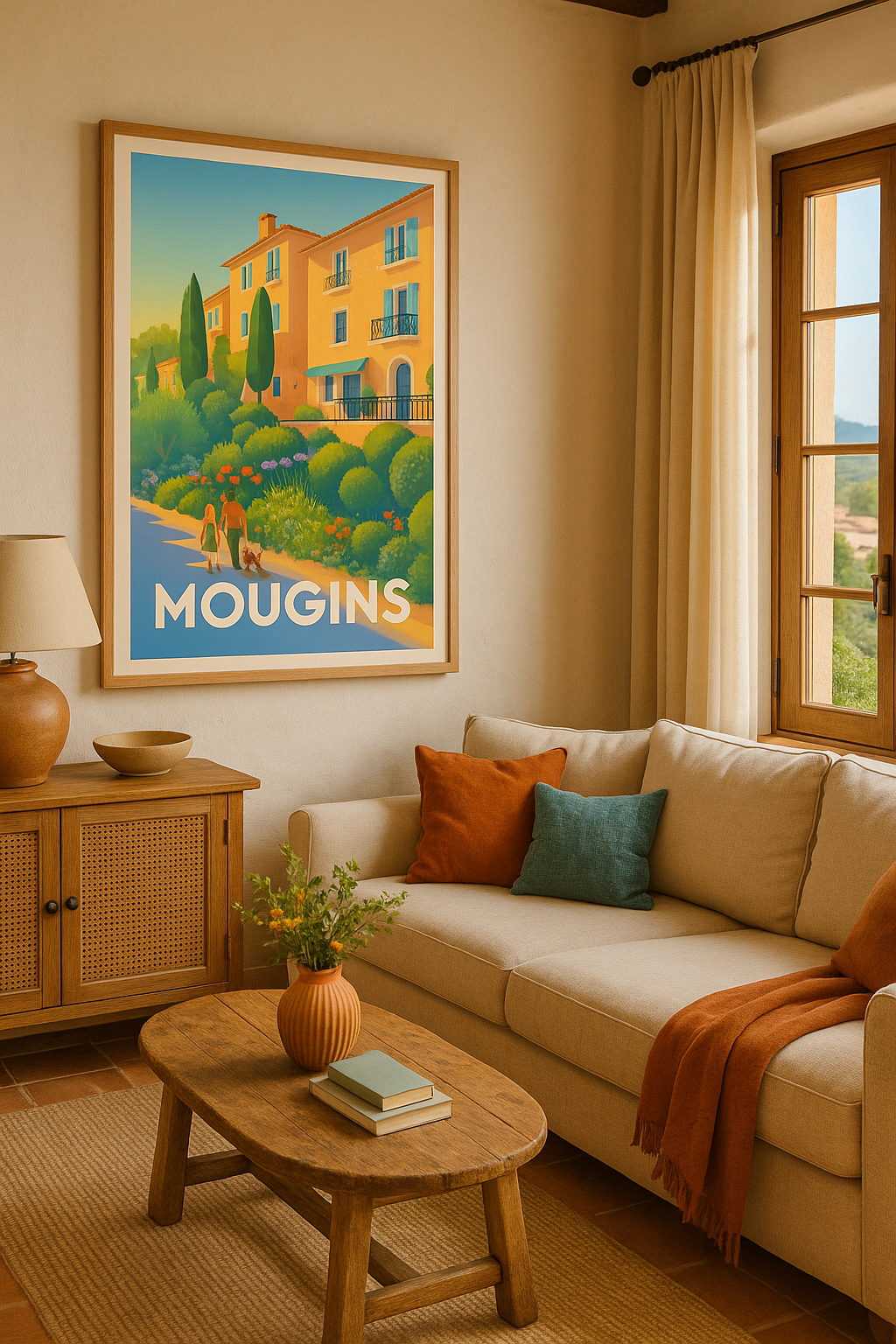 Affiche Mougins — Promenade ensoleillée au cœur de la Provence · poster d'art de Mougins