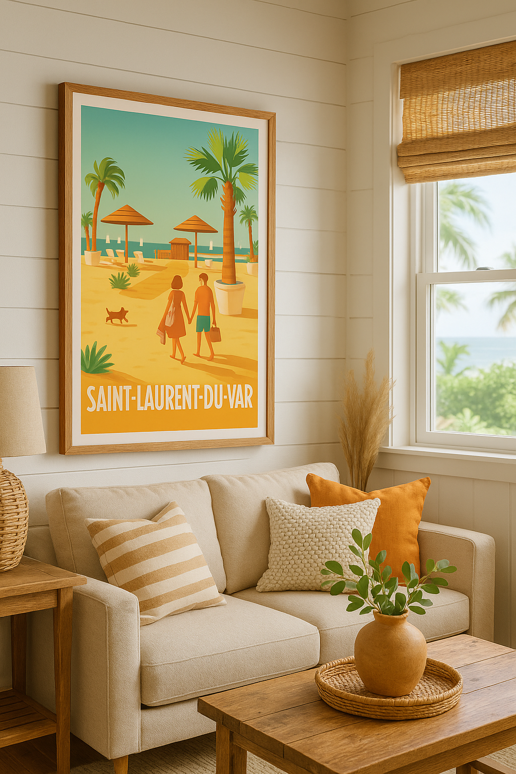 Alpes-Maritimes France Affiche Saint-Laurent-du-Var - Promenade au bord de la mer Méditerranée