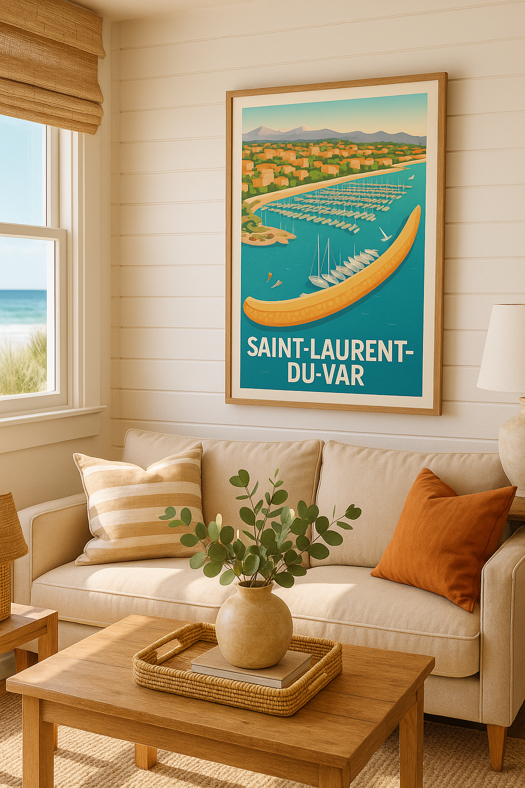 Alpes-Maritimes France Affiche Saint-Laurent-du-Var - Vue imprenable sur le port et les collines