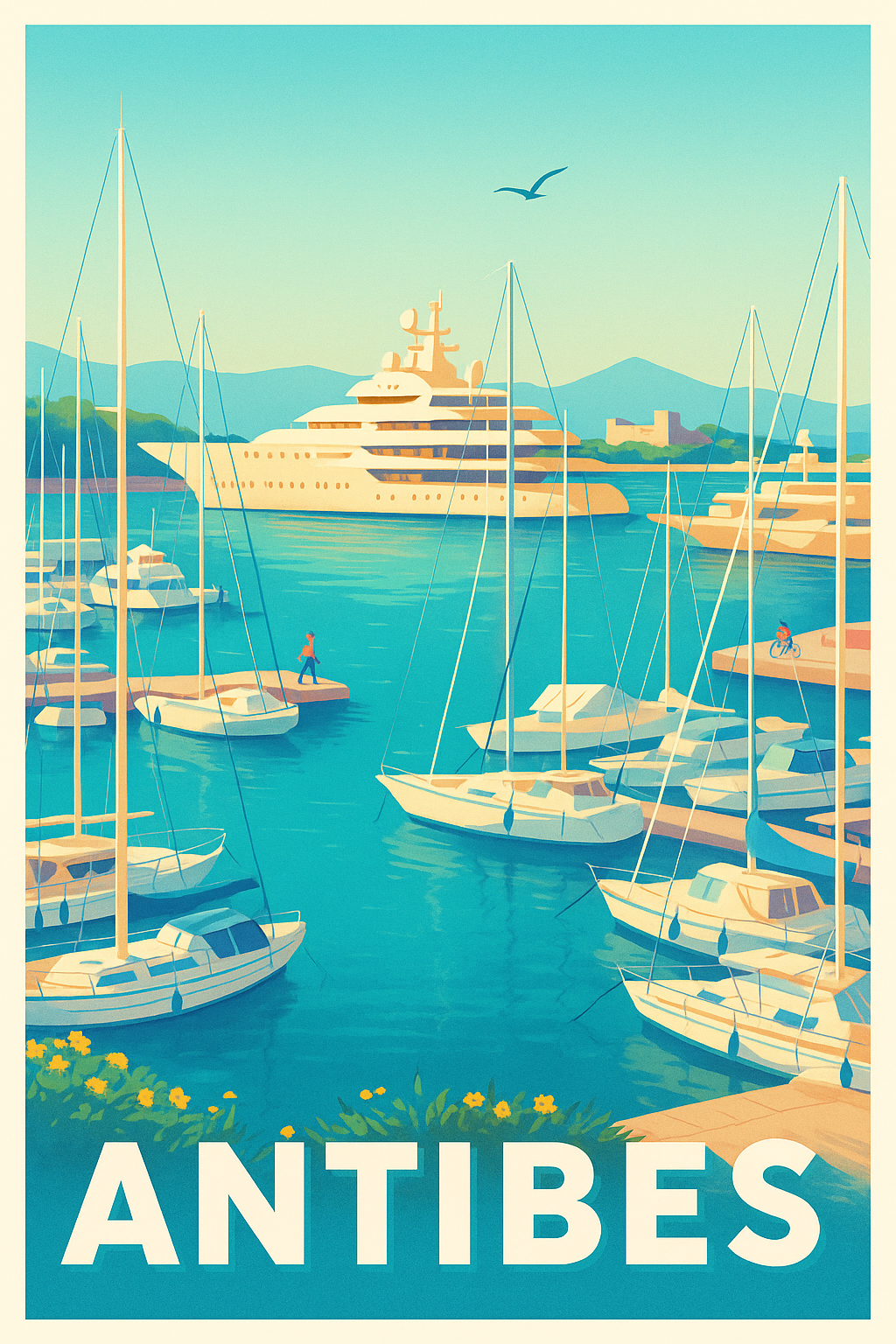Alpes-Maritimes France Pas de Cadre / 20 × 30cm Affiche de Antibes - Évasion ensoleillée sur la Côte d’Azur
