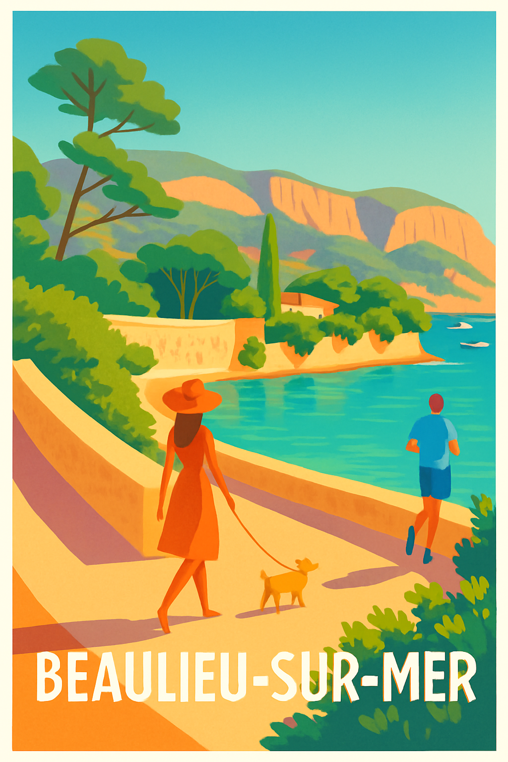 Alpes-Maritimes France Pas de Cadre / 20 × 30cm Affiche de Beaulieu-sur-Mer - Promenade ensoleillée au bord de l'eau