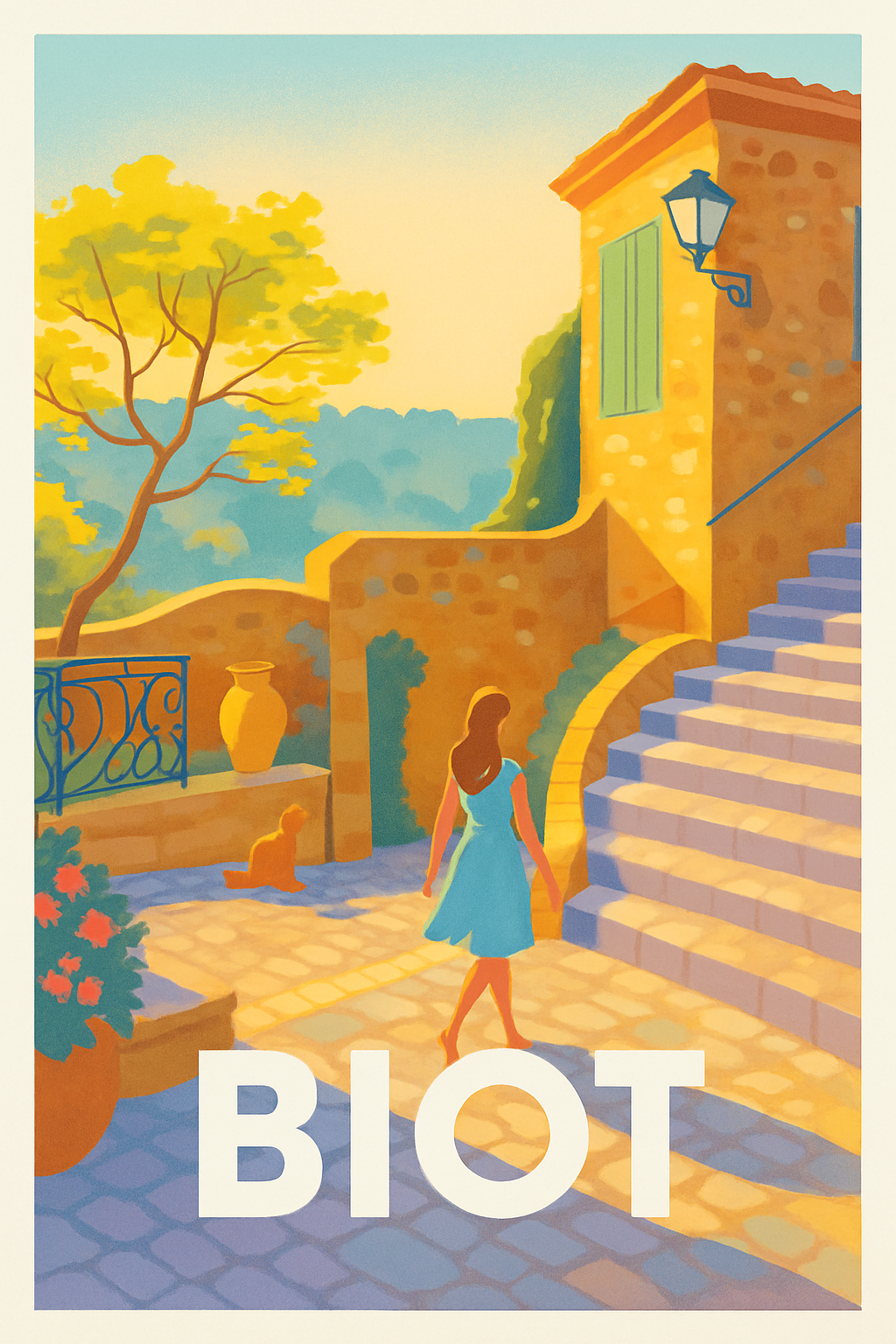 Alpes-Maritimes France Pas de Cadre / 20 × 30cm Affiche de Biot - Balade ensoleillée au village provençal