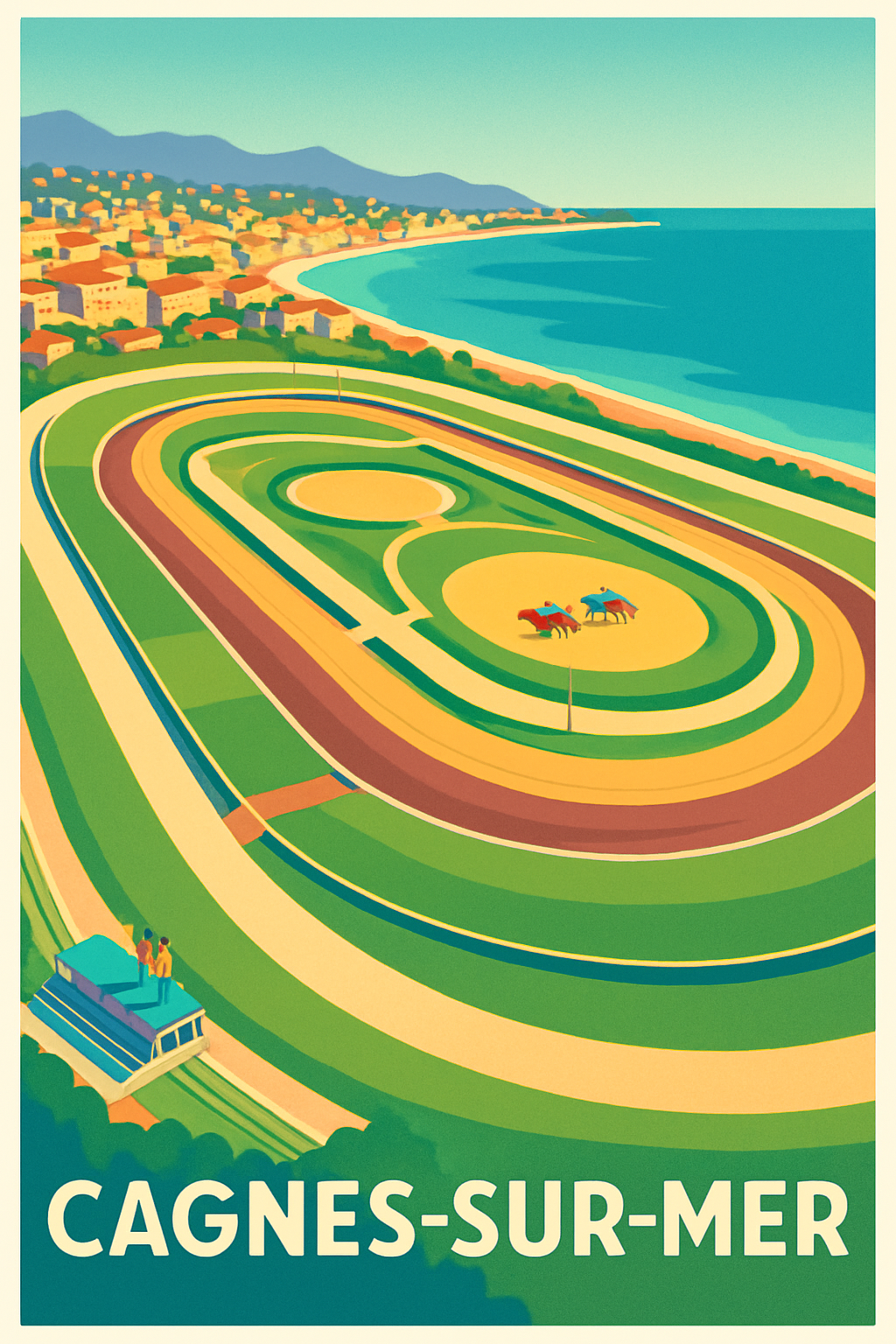 Alpes-Maritimes France Pas de Cadre / 20 × 30cm Affiche de Cagnes-sur-Mer - L'élégance des courses au bord de la Méditerranée