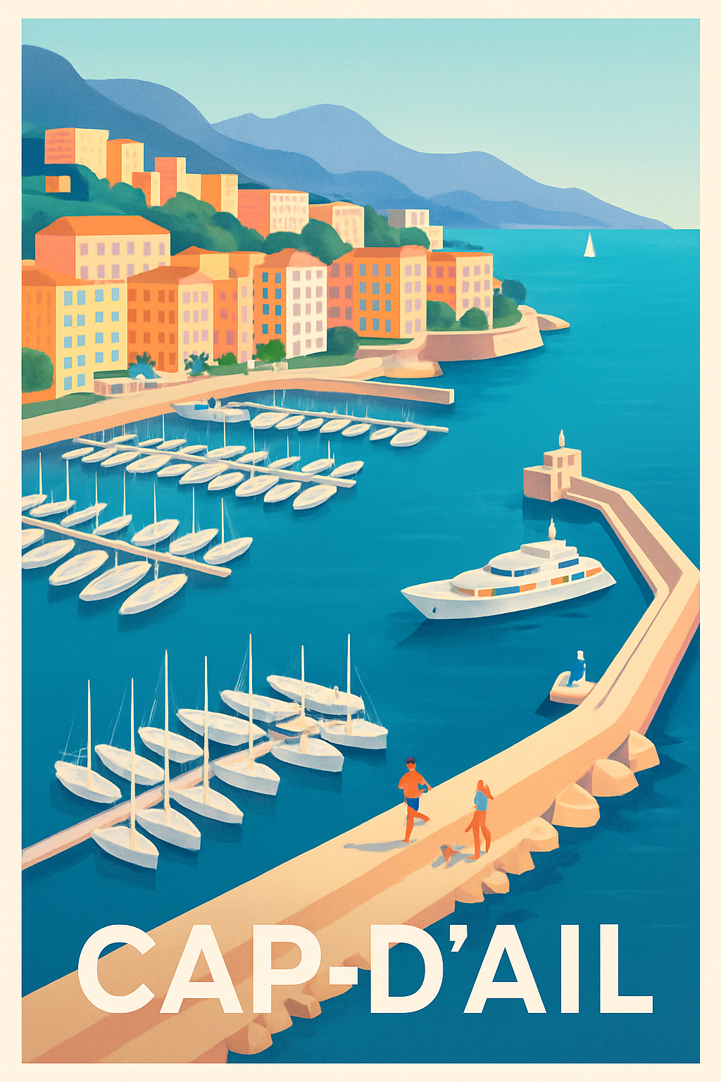 Alpes-Maritimes France Pas de Cadre / 20 × 30cm Affiche de Cap-d'Ail - Évasion en bord de mer azur