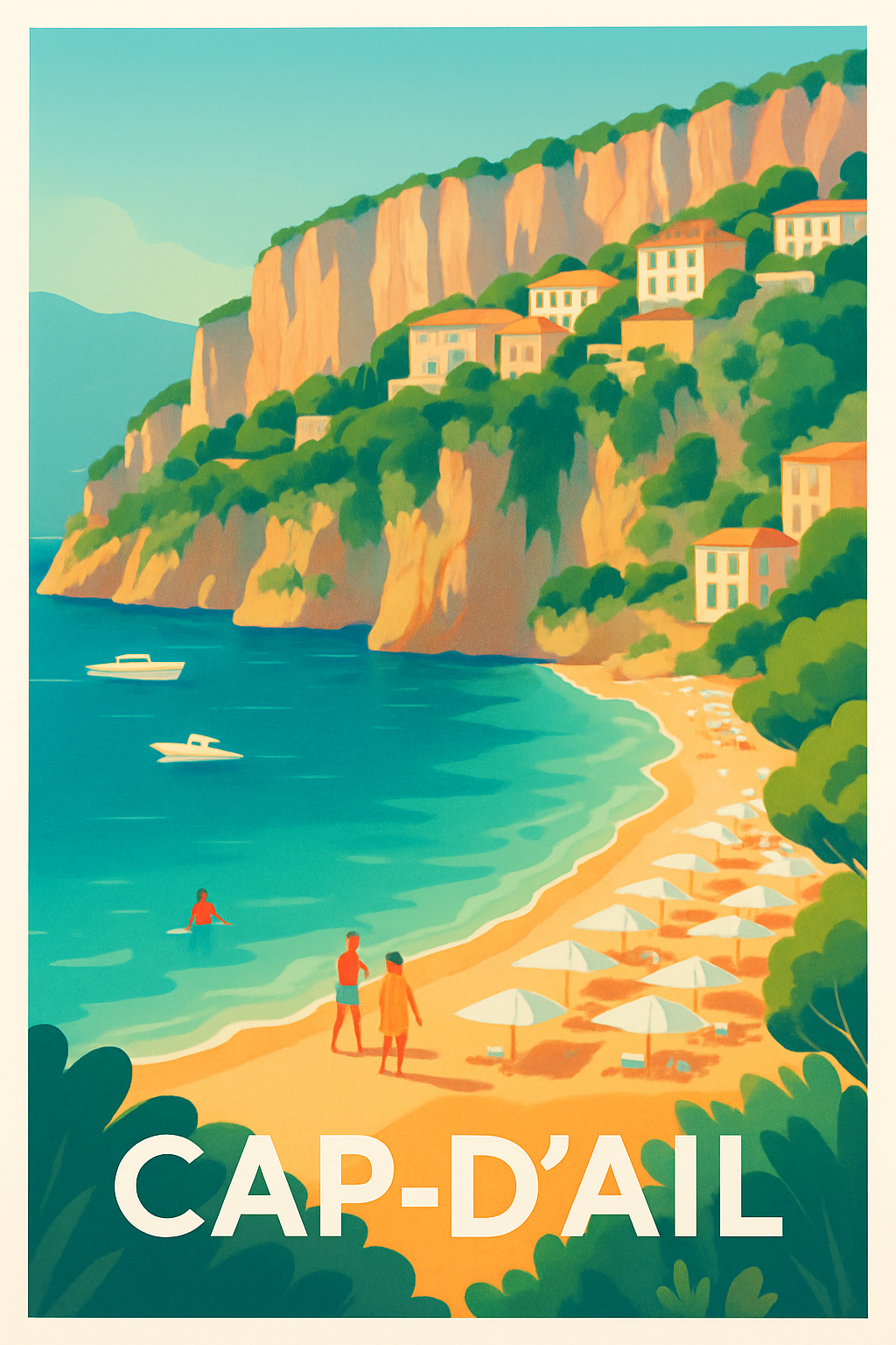 Alpes-Maritimes France Pas de Cadre / 20 × 30cm Affiche de Cap-d'Ail - L'évasion méditerranéenne ensoleillée