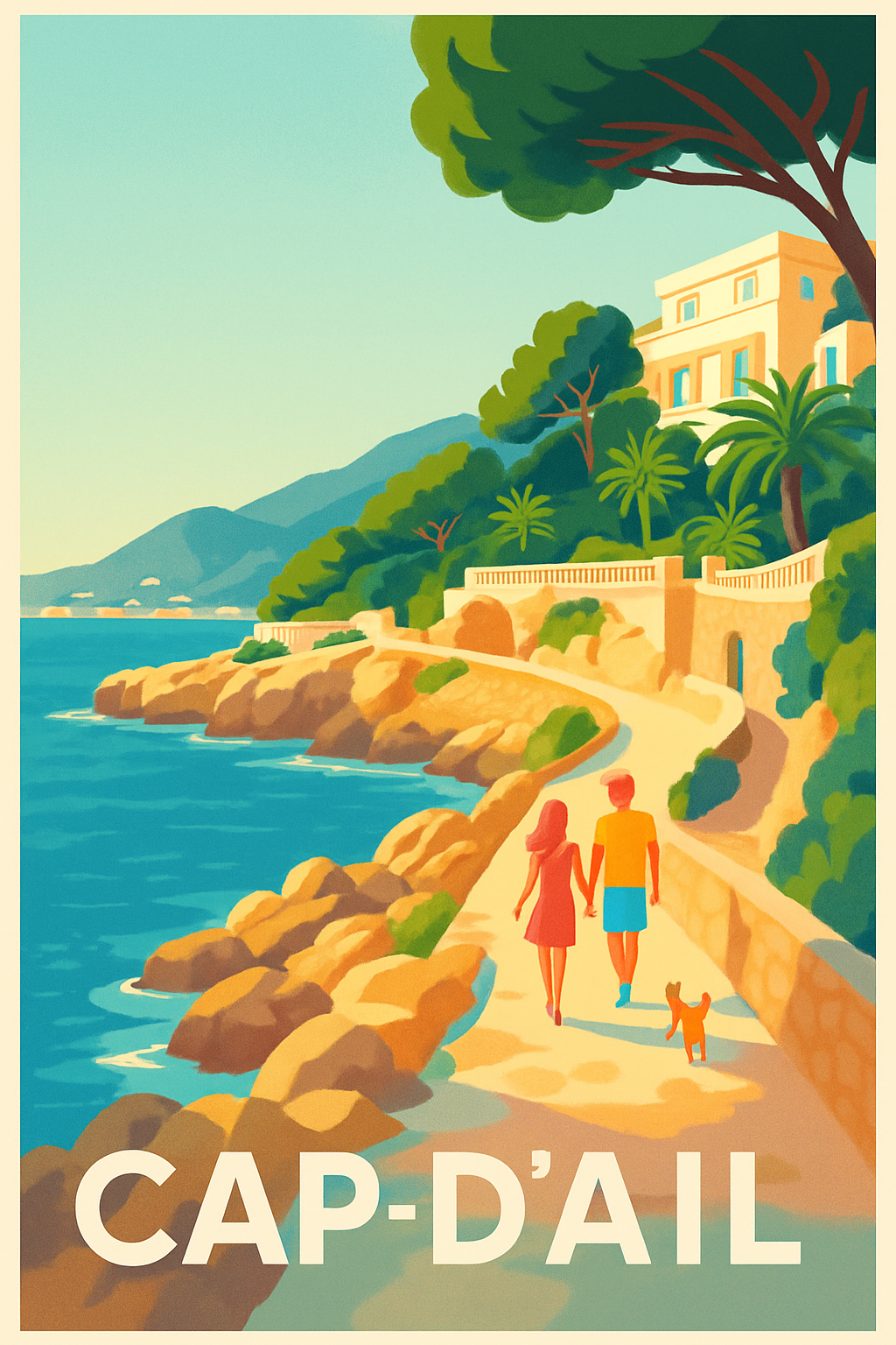 Alpes-Maritimes France Pas de Cadre / 20 × 30cm Affiche de Cap-d'Ail - Promenade romantique en bord de mer