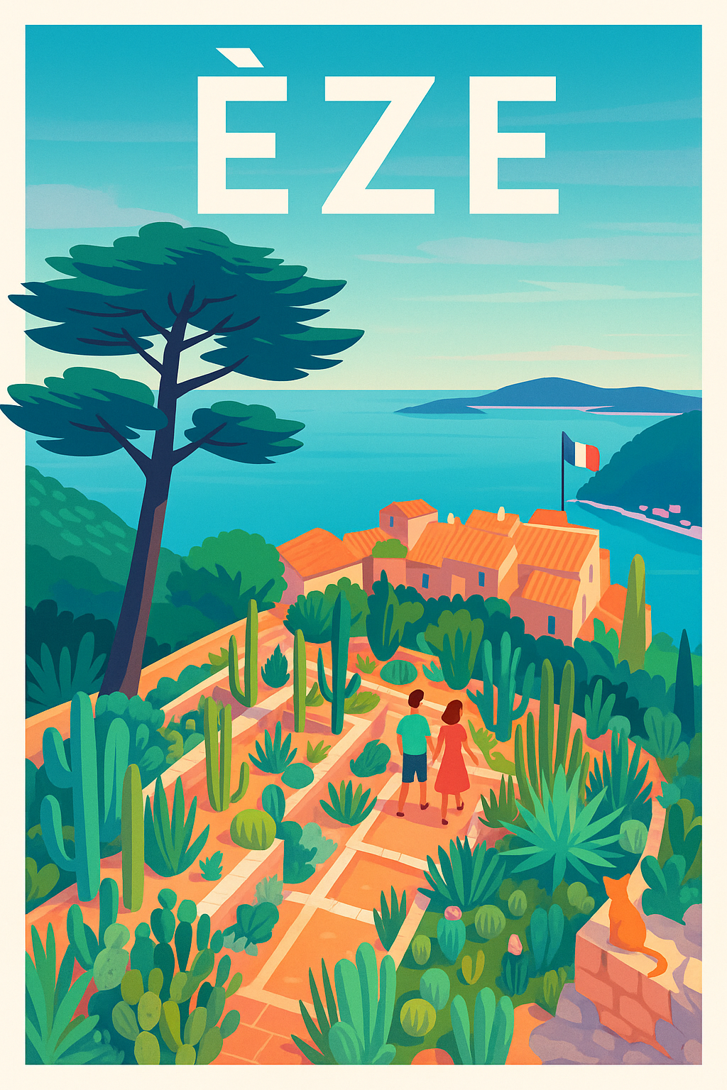 Alpes-Maritimes France Pas de Cadre / 20 × 30cm Affiche de Èze - Escapade méditerranéenne en Provence