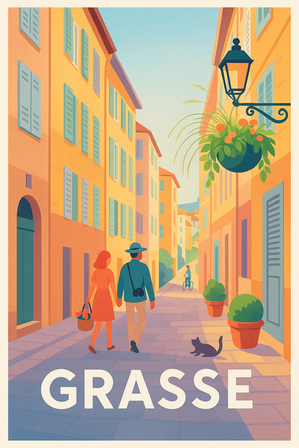 Alpes-Maritimes France Pas de Cadre / 20 × 30cm Affiche de Grasse - Flâneries en douceur au cœur de la ville