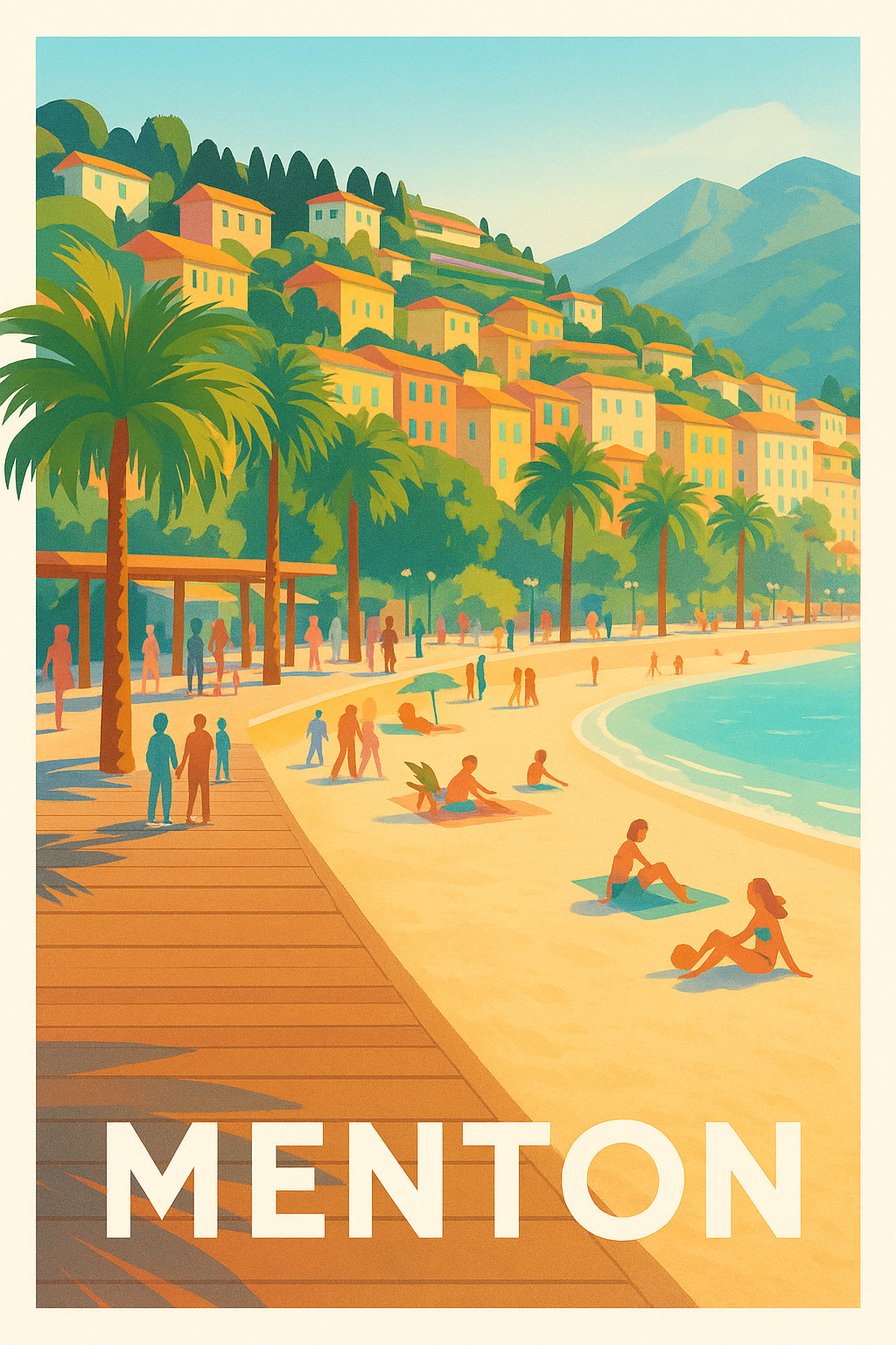 Alpes-Maritimes France Pas de Cadre / 20 × 30cm Affiche de Menton - L'élégance en bord de mer