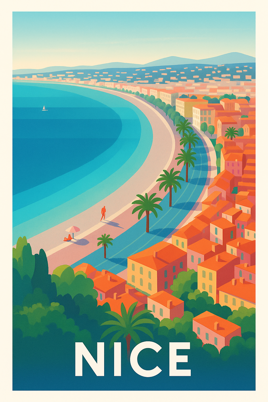 Alpes-Maritimes France Pas de Cadre / 20 × 30cm Affiche de Nice - La Promenade des Anglais sous le soleil