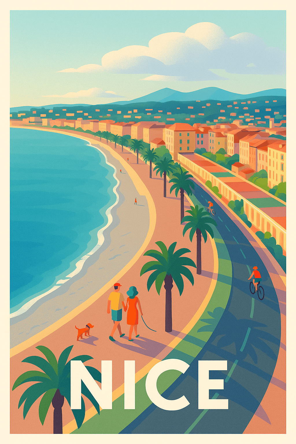 Affiche Nice — Promenade ensoleillée sur la Côte d’Azur · poster d'art de Nice
