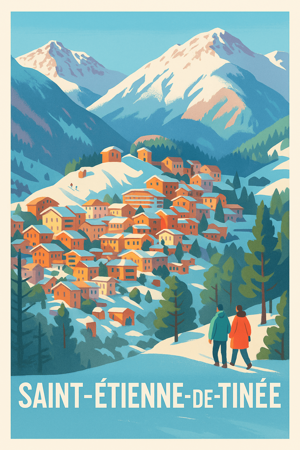 Affiche Saint-Étienne-de-Tinée — Charme hivernal au cœur des Alpes · poster d'art de Saint-Étienne-de-Tinée