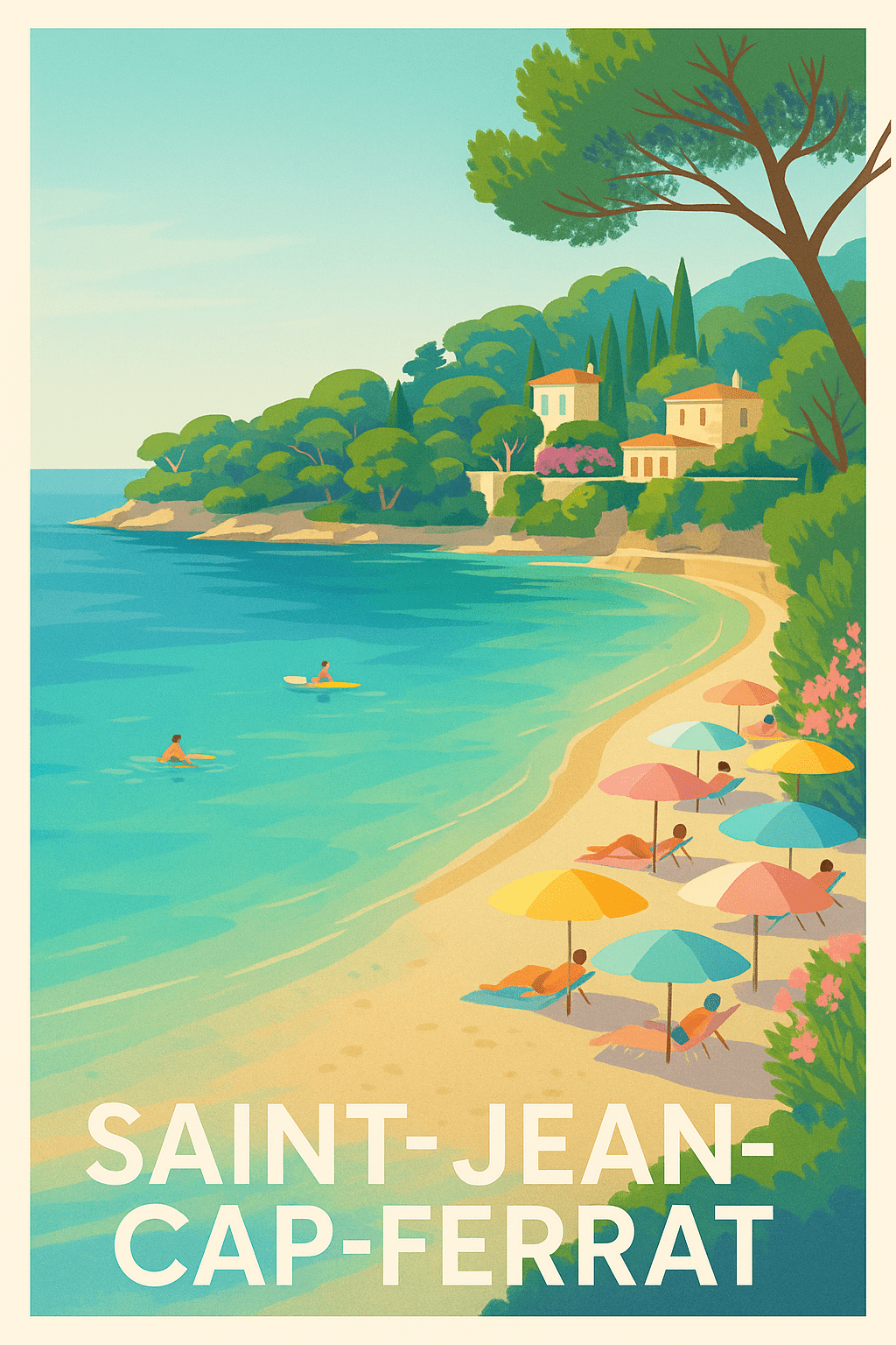 Alpes-Maritimes France Pas de Cadre / 20 × 30cm Affiche de Saint-Jean-Cap-Ferrat - L'élégance azurée de la Côte d'Azur
